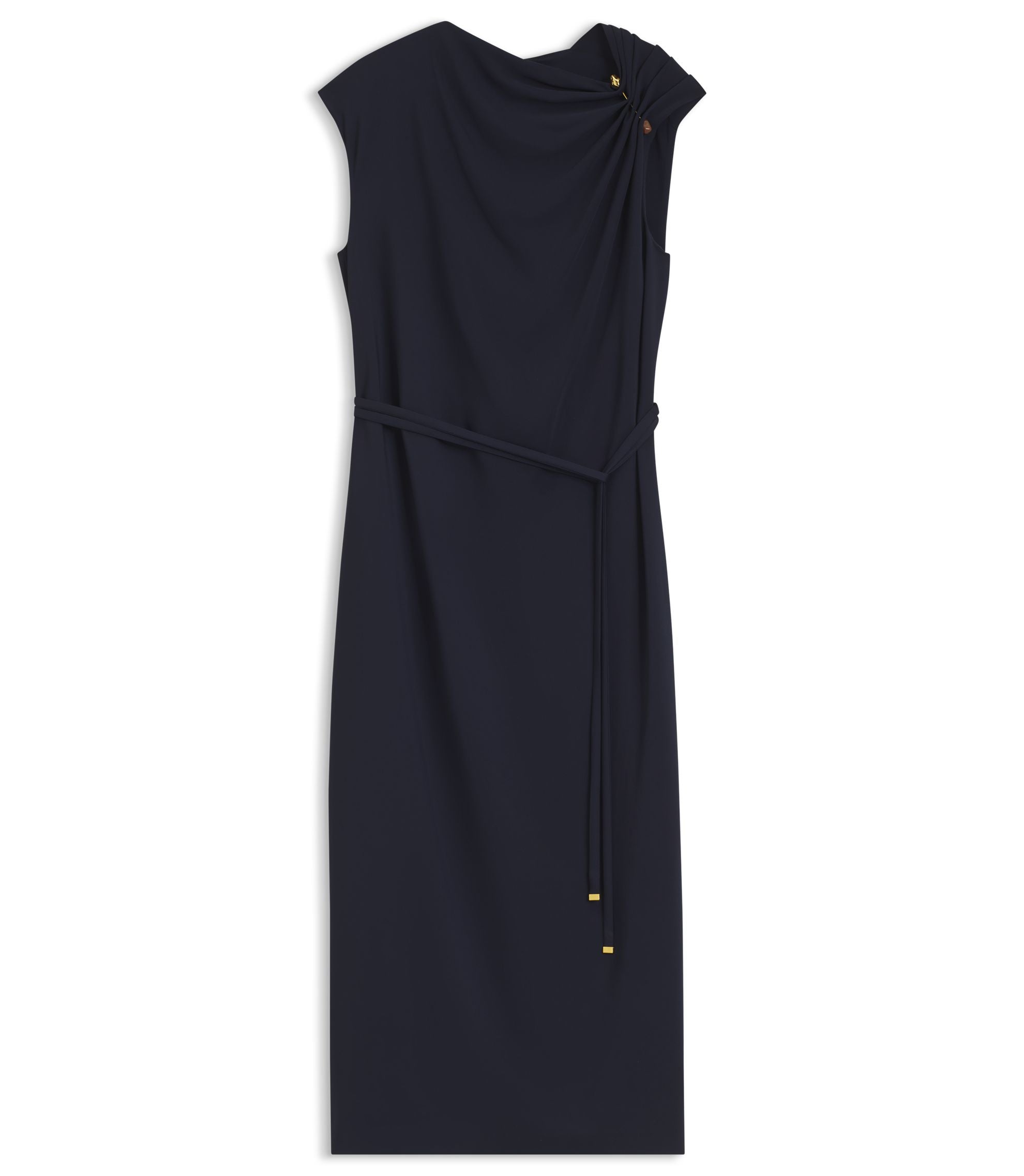 Boss Midi Length Dress With Gathered Shoulder Detail Dark Blue Women's