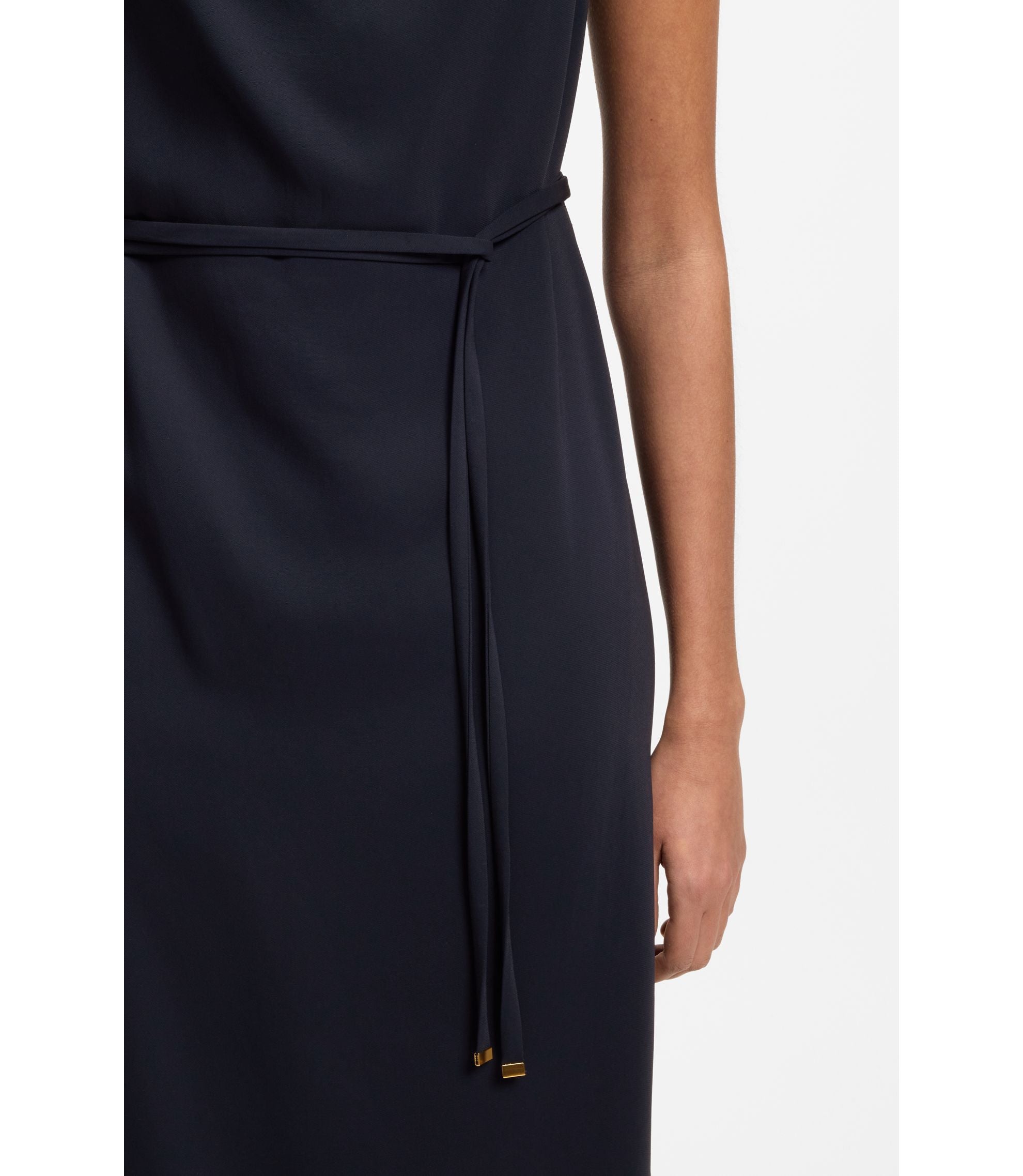 Boss Midi Length Dress With Gathered Shoulder Detail Dark Blue Women's
