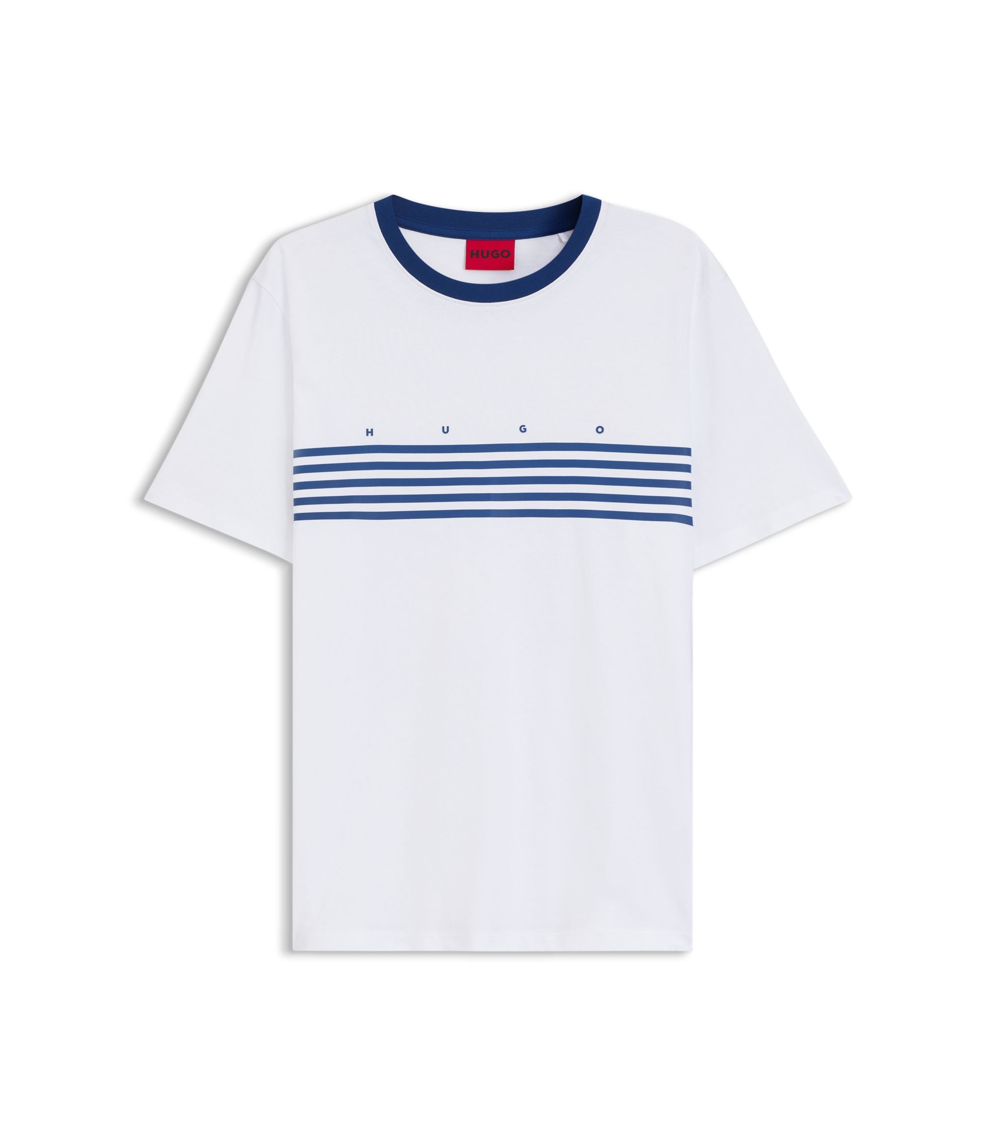 Hugo Cotton T Shirt With Printed Stripes White