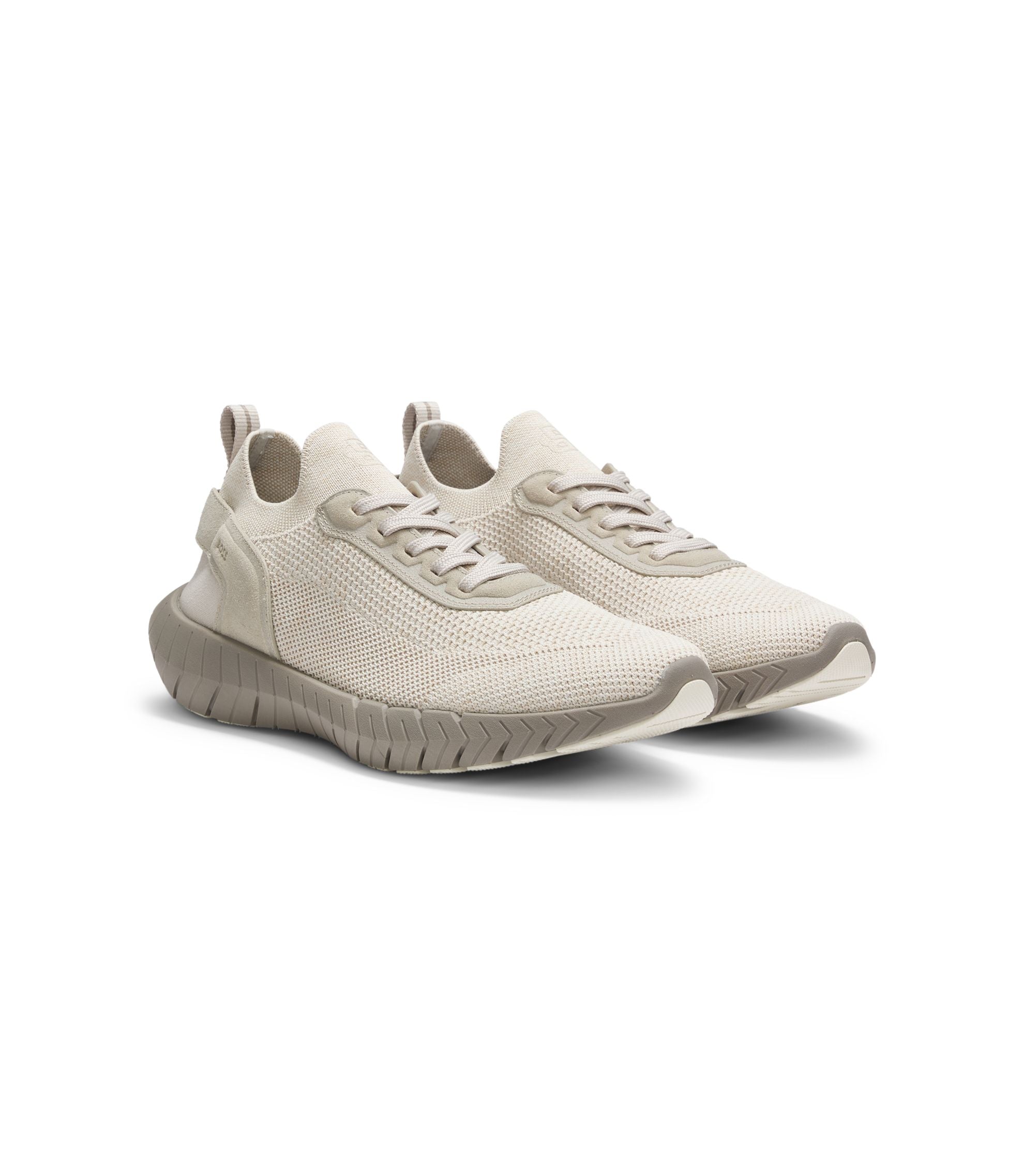 Boss Motion Sneakers With Knitted Uppers And Leather Trims Light Beige Light Beige