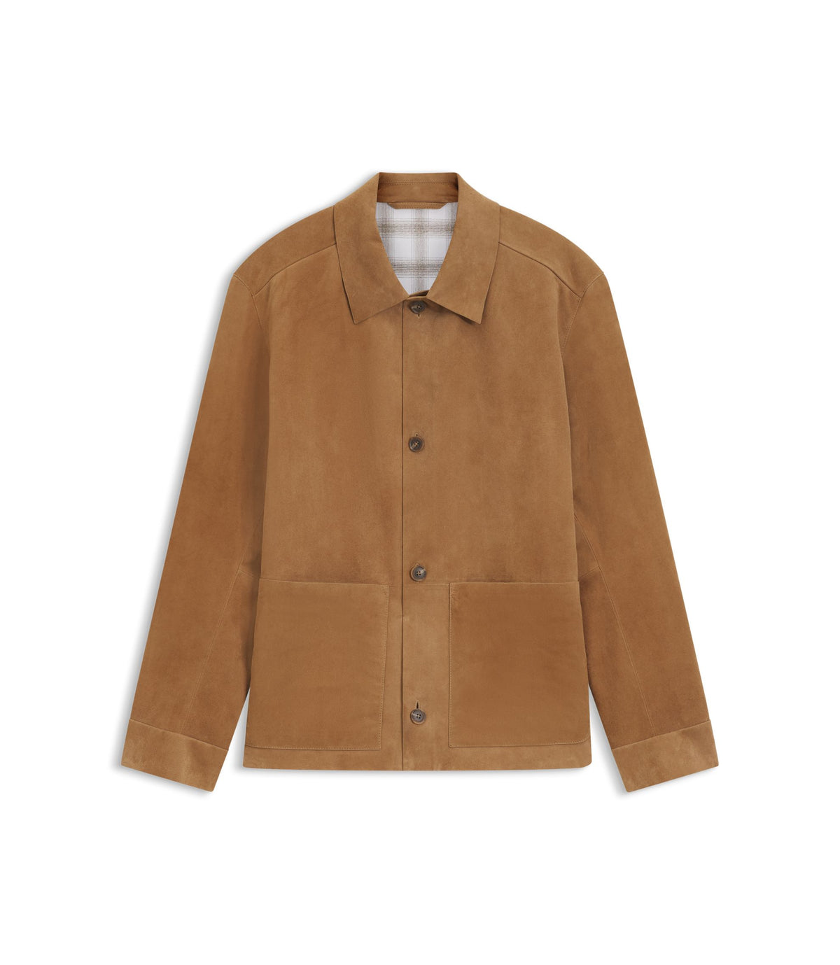 Boss Button Up Suede Jacket With Checkered Lining Beige
