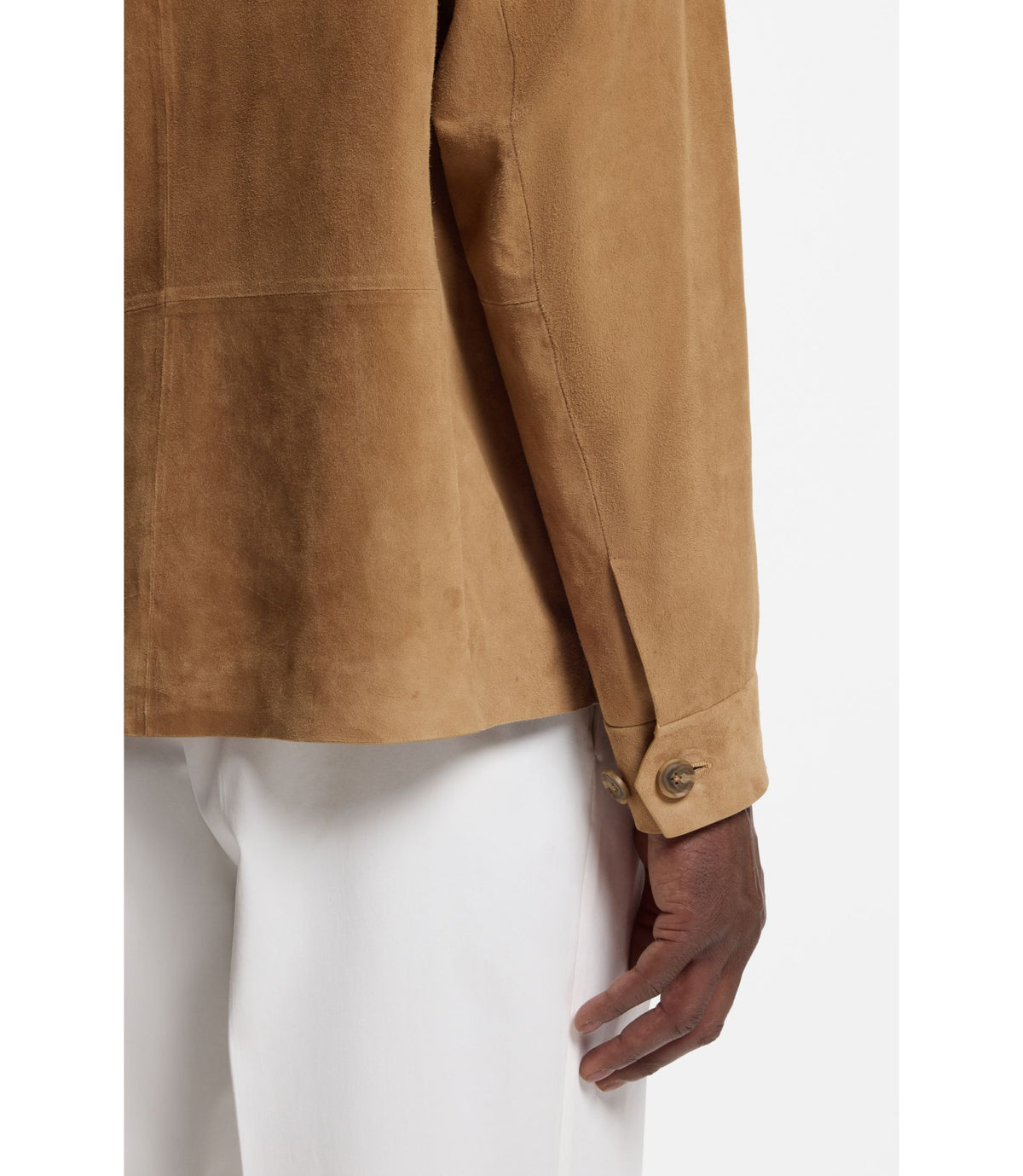 Boss Button Up Suede Jacket With Checkered Lining Beige