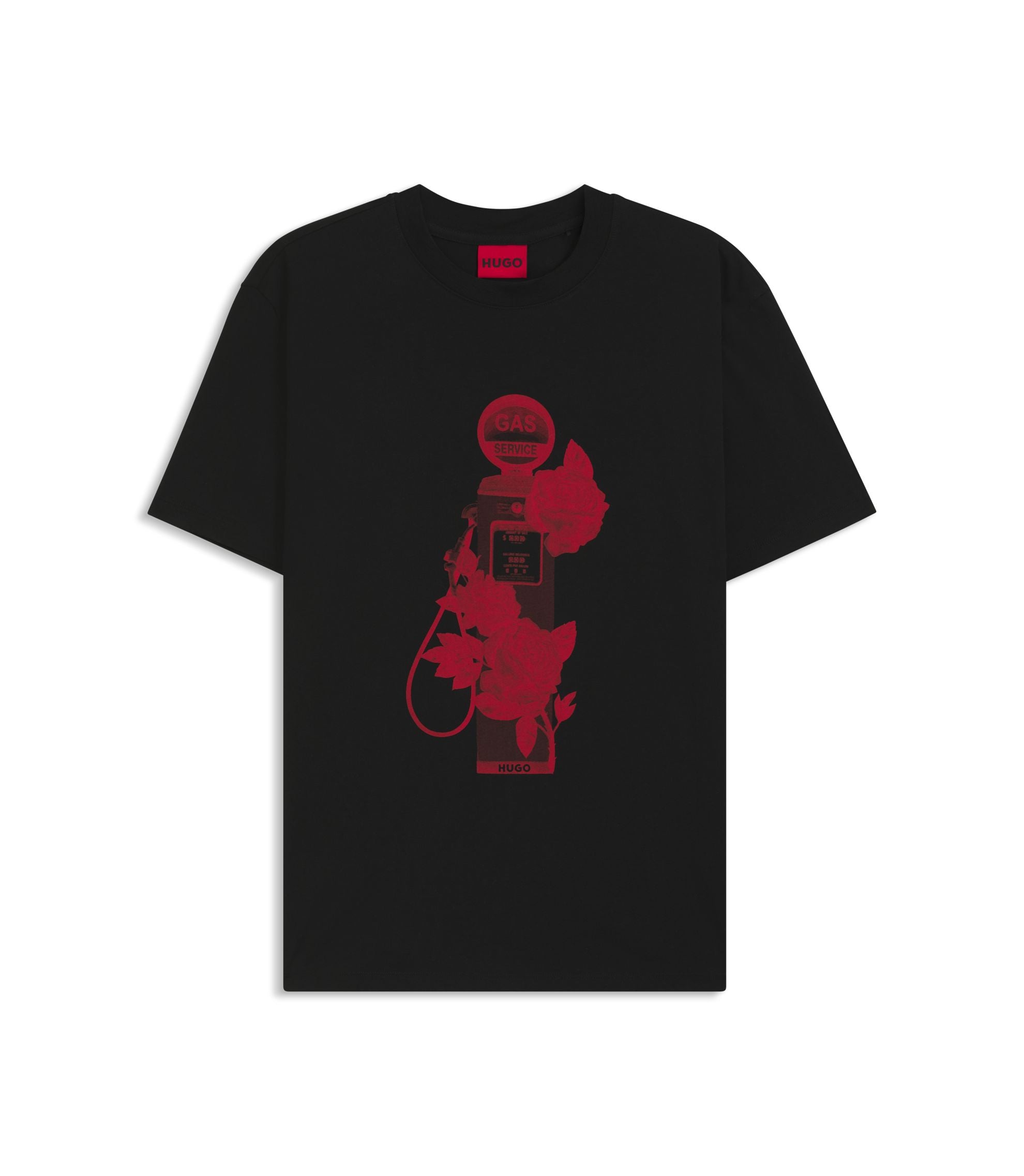 Hugo Rose Artwork T Shirt In Cotton Jersey Black