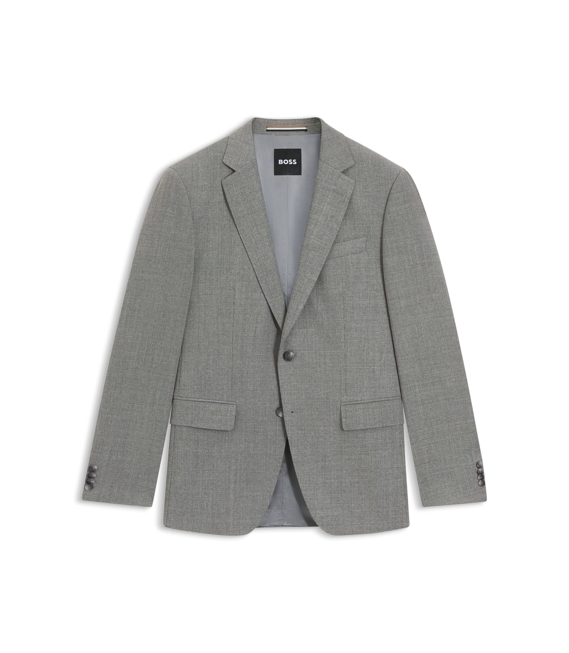 Boss Patterned Slim Fit Jacket In Stretch Wool Silver