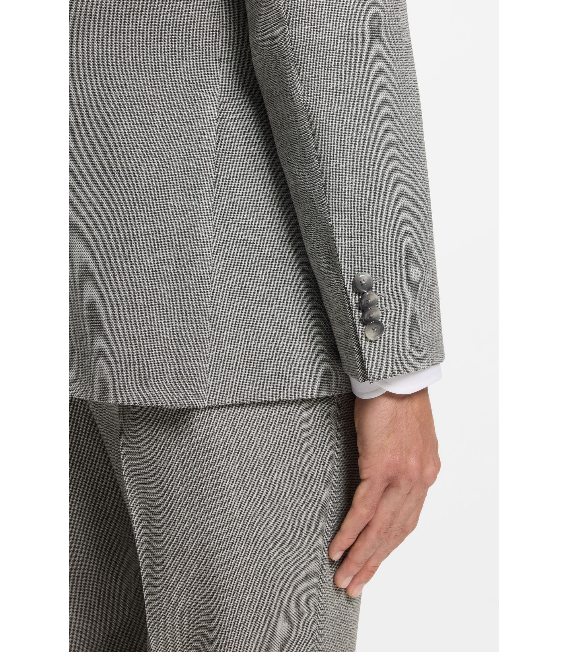 Boss Patterned Slim Fit Jacket In Stretch Wool Silver