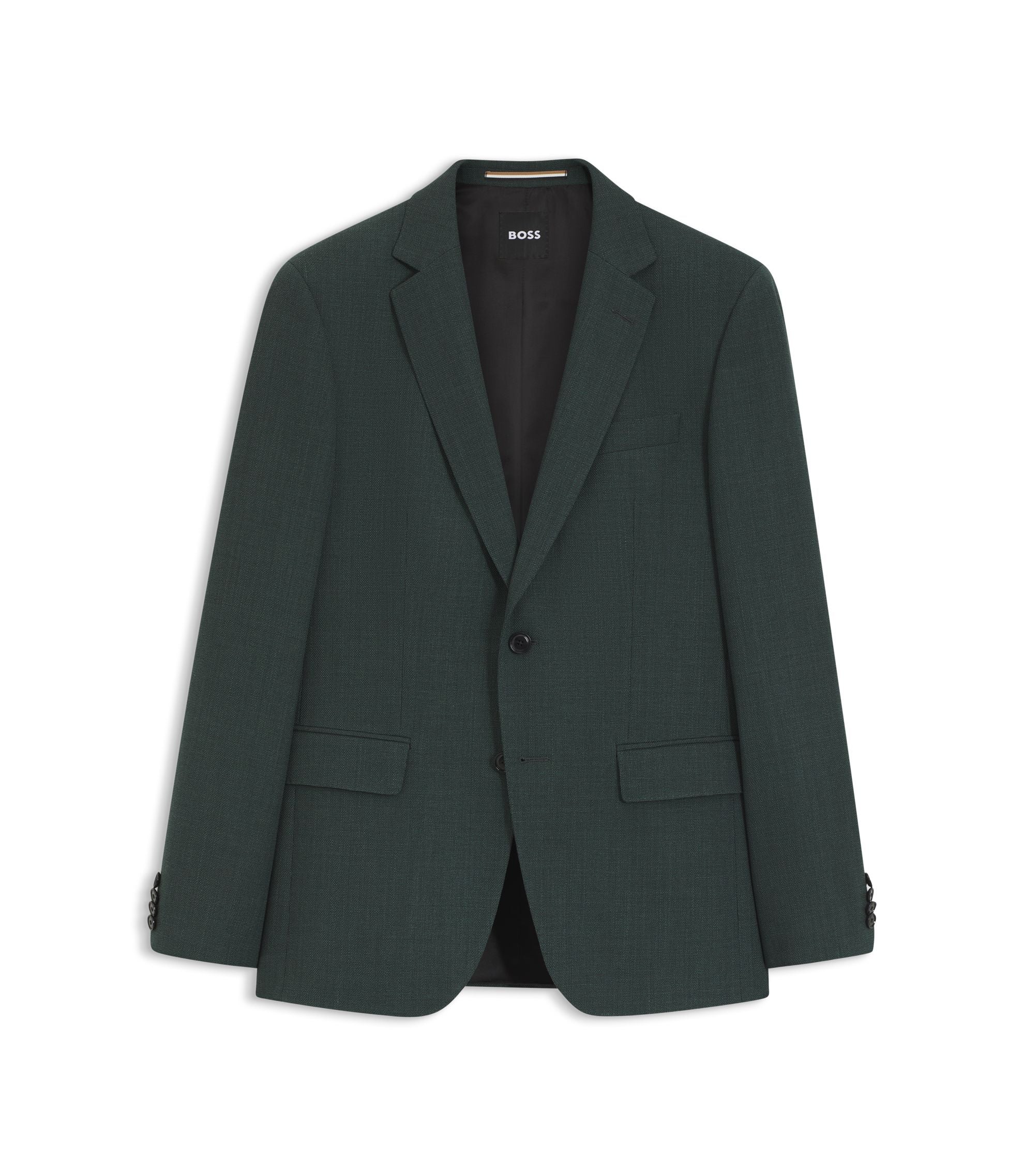 Boss Patterned Slim Fit Jacket In Stretch Wool Light Green