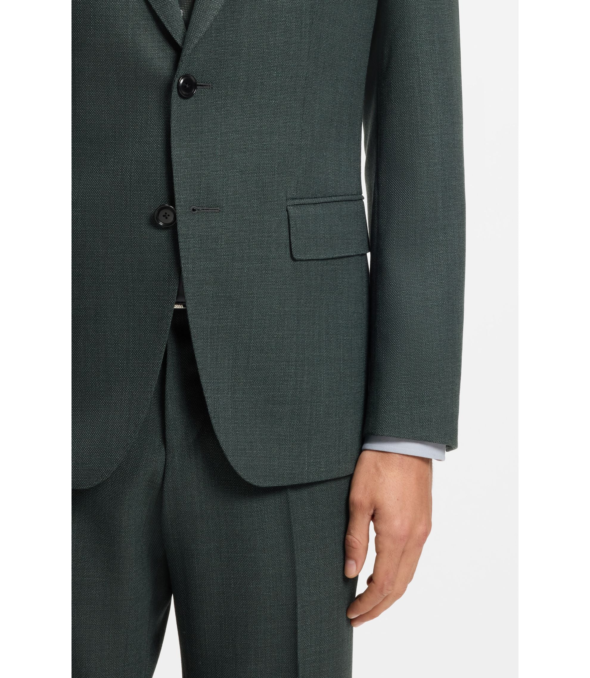 Boss Patterned Slim Fit Jacket In Stretch Wool Light Green