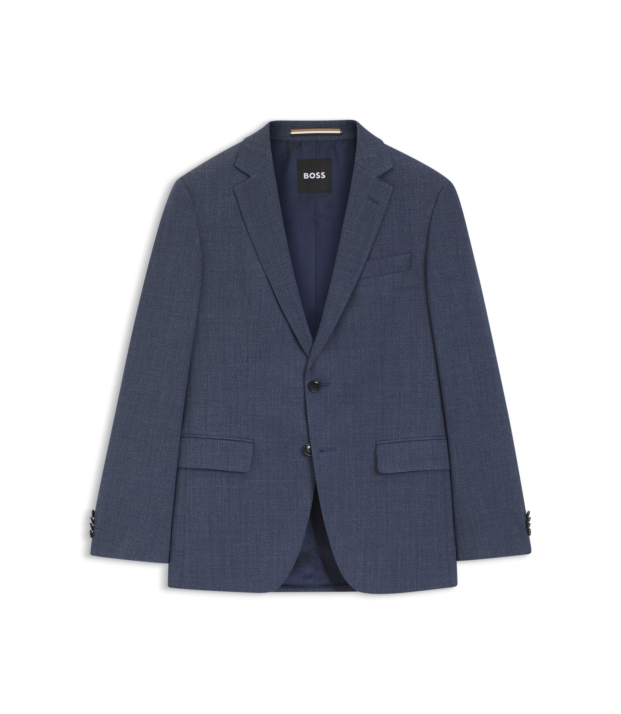 Boss Patterned Slim Fit Jacket In Stretch Wool Light Blue