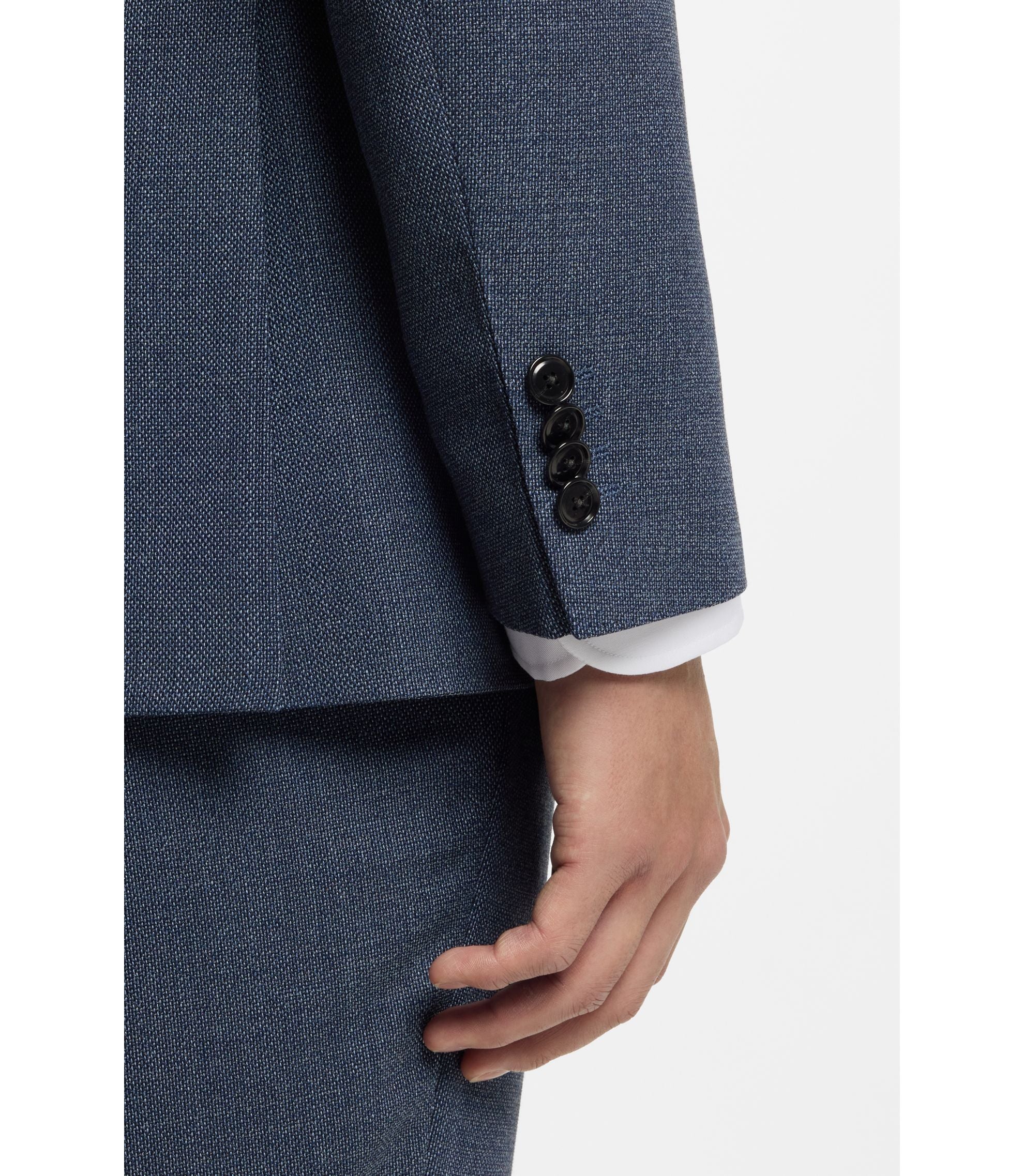 Boss Patterned Slim Fit Jacket In Stretch Wool Light Blue