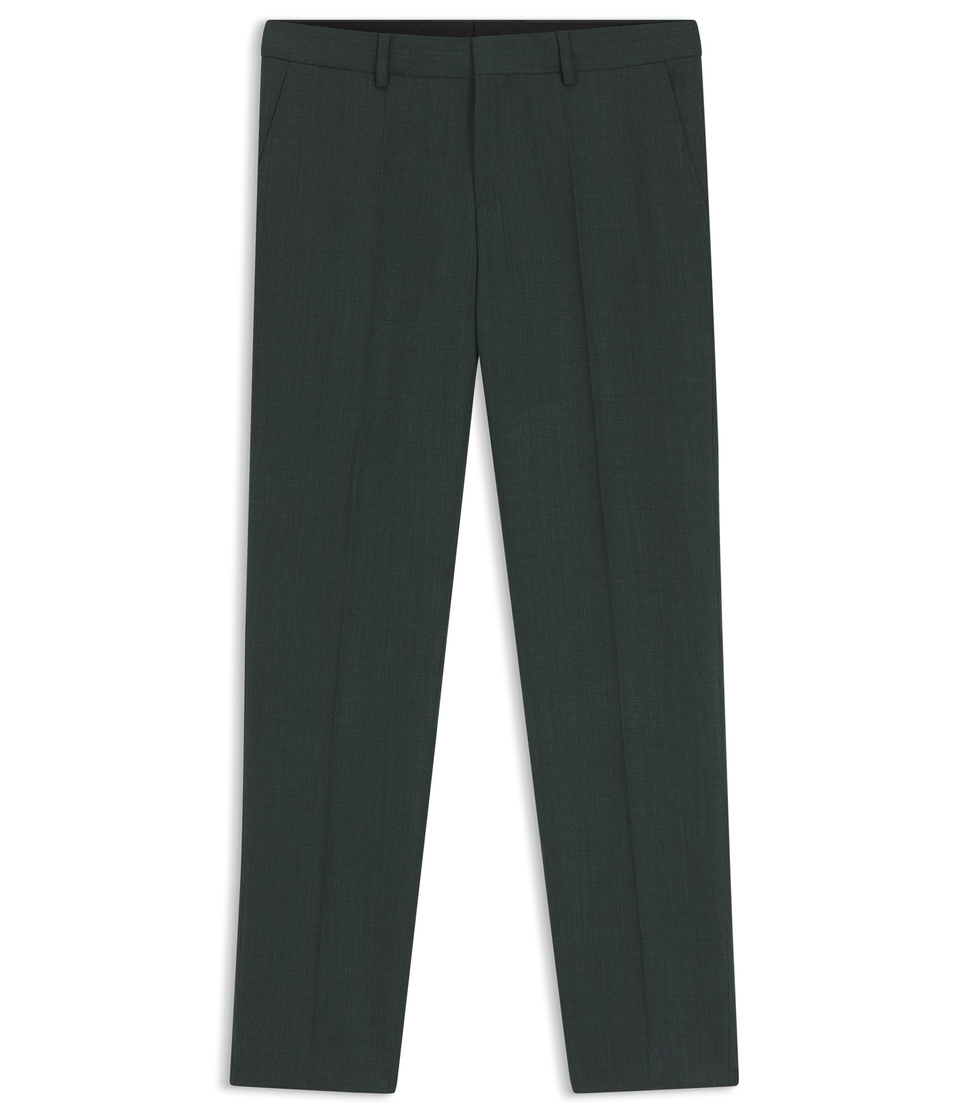 Boss Patterned Slim Fit Trousers In Stretch Wool Light Green
