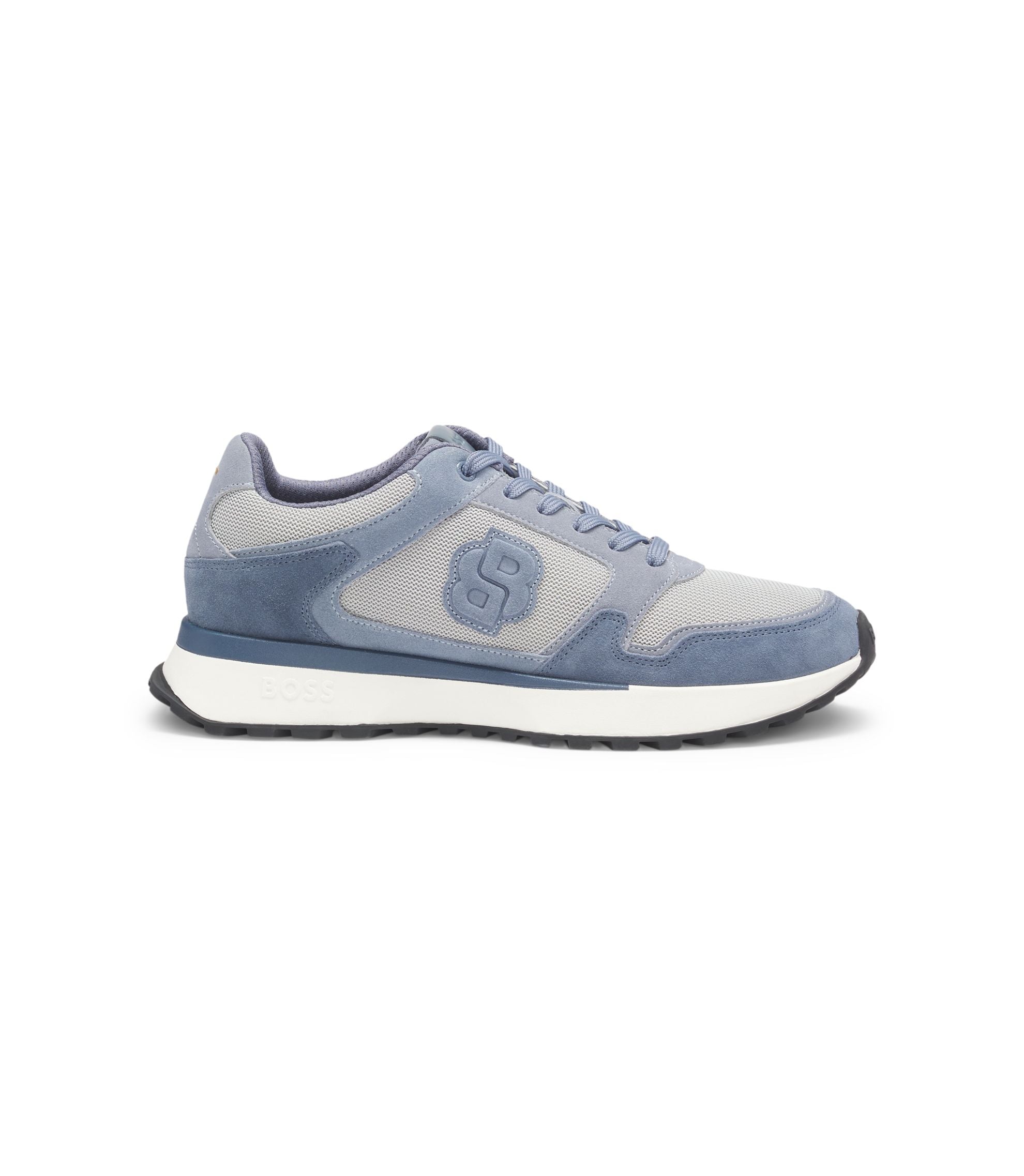 Boss Suede Trim Trainers With Double B Monogram Light Blue Light Blue