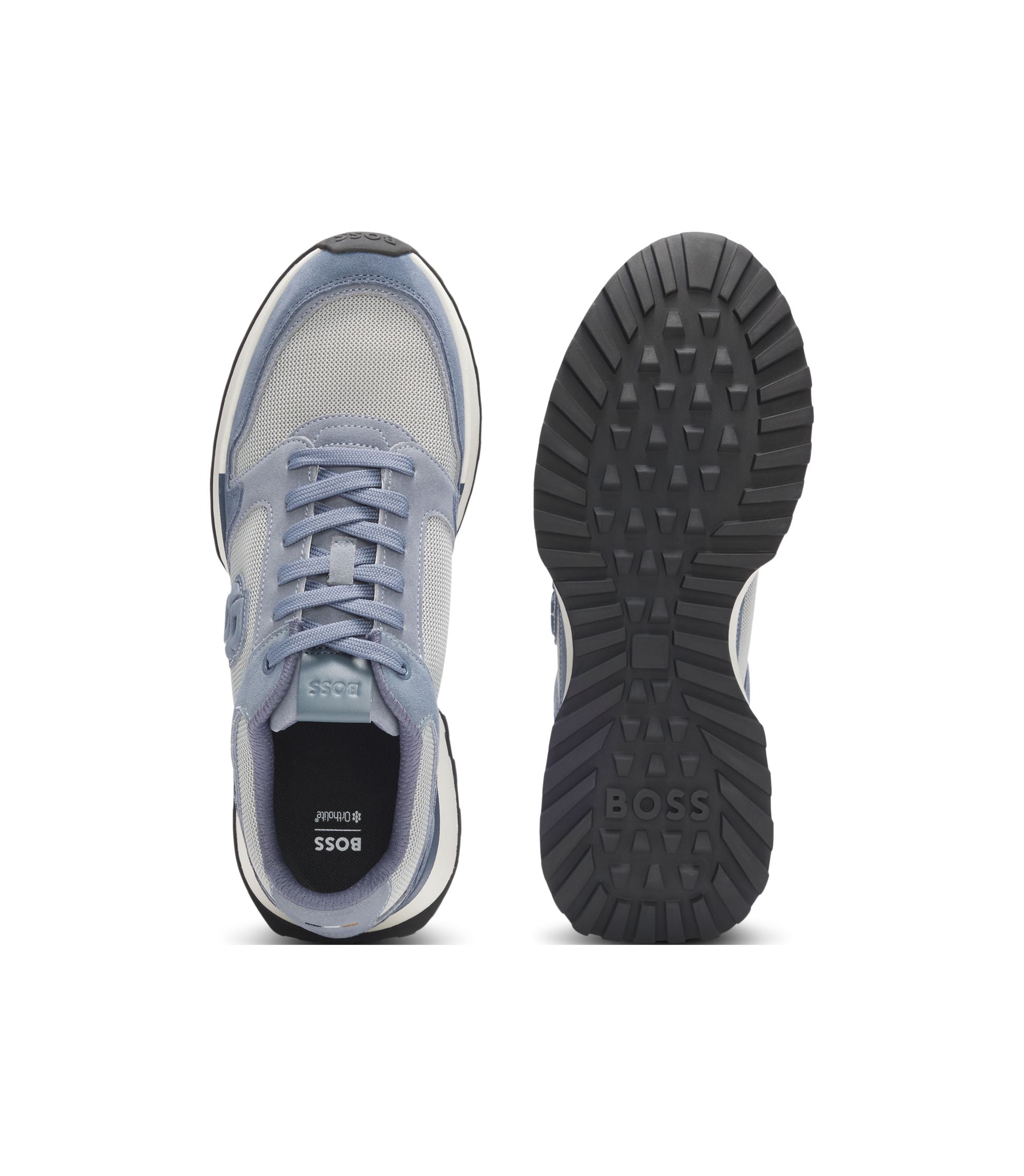 Boss Suede Trim Trainers With Double B Monogram Light Blue Light Blue
