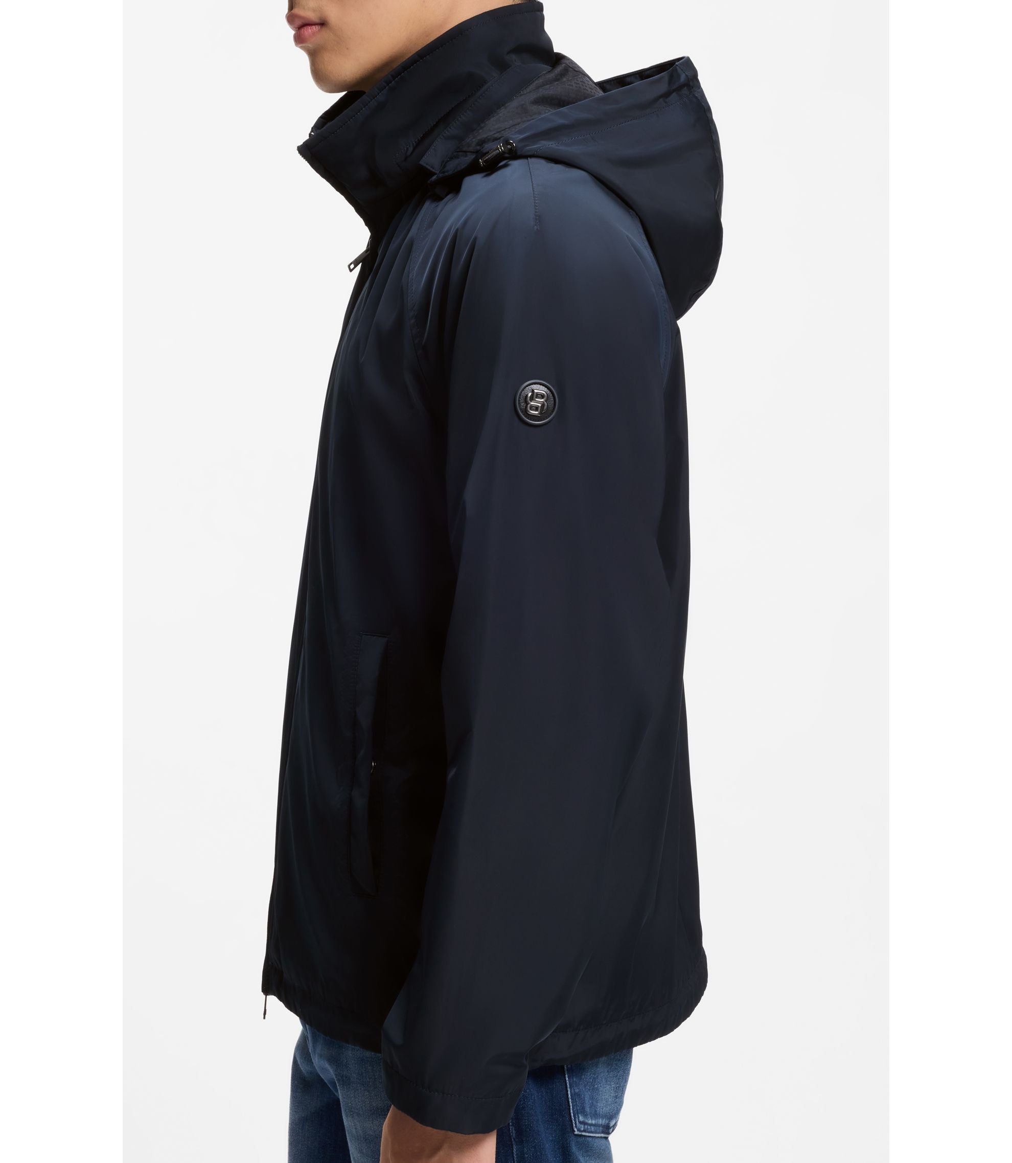 Boss Regular Fit Hooded Jacket With Water Repellent Finish Dark Blue