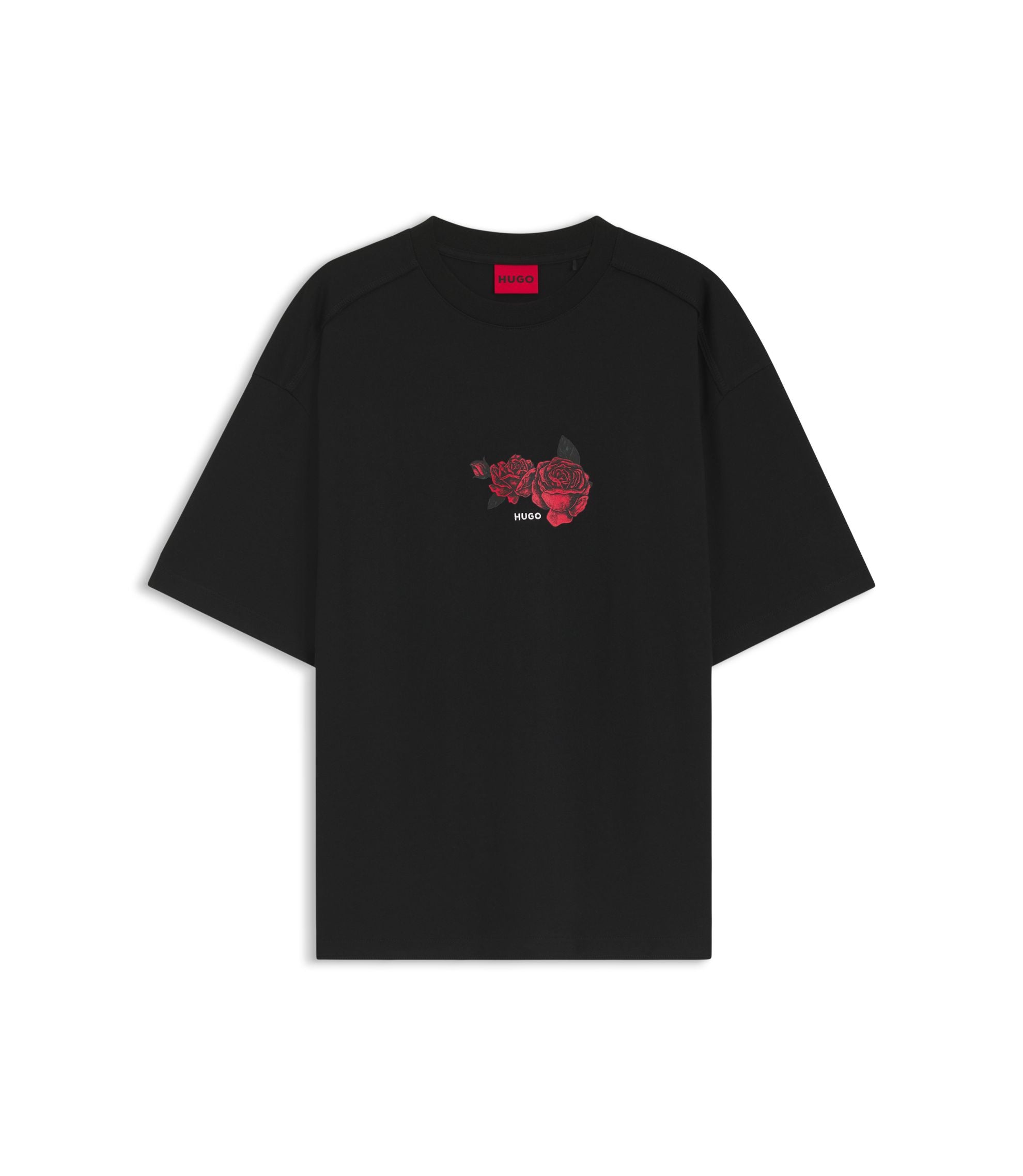 Hugo Rose Artwork T Shirt In Cotton Jersey Black