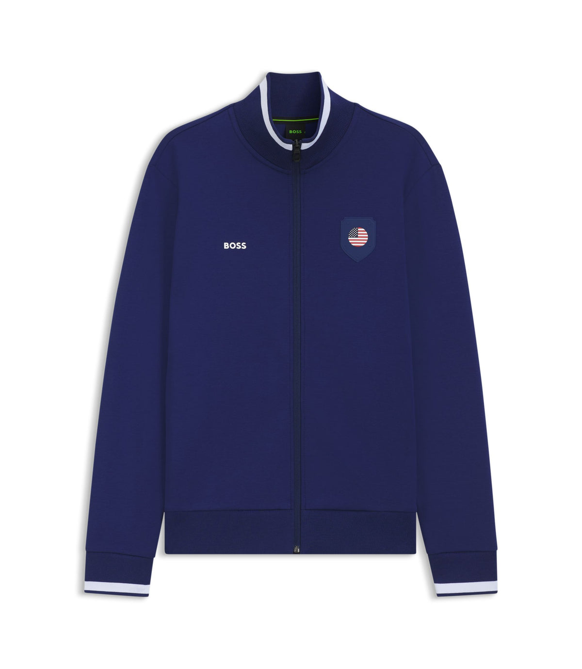 Boss Cotton Blend Zip Up Sweatshirt With Country Flag Badge Usa