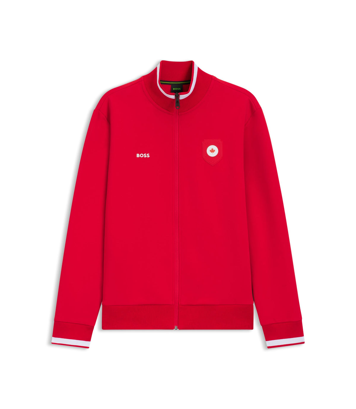 Boss Cotton Blend Zip Up Sweatshirt With Country Flag Badge Canada