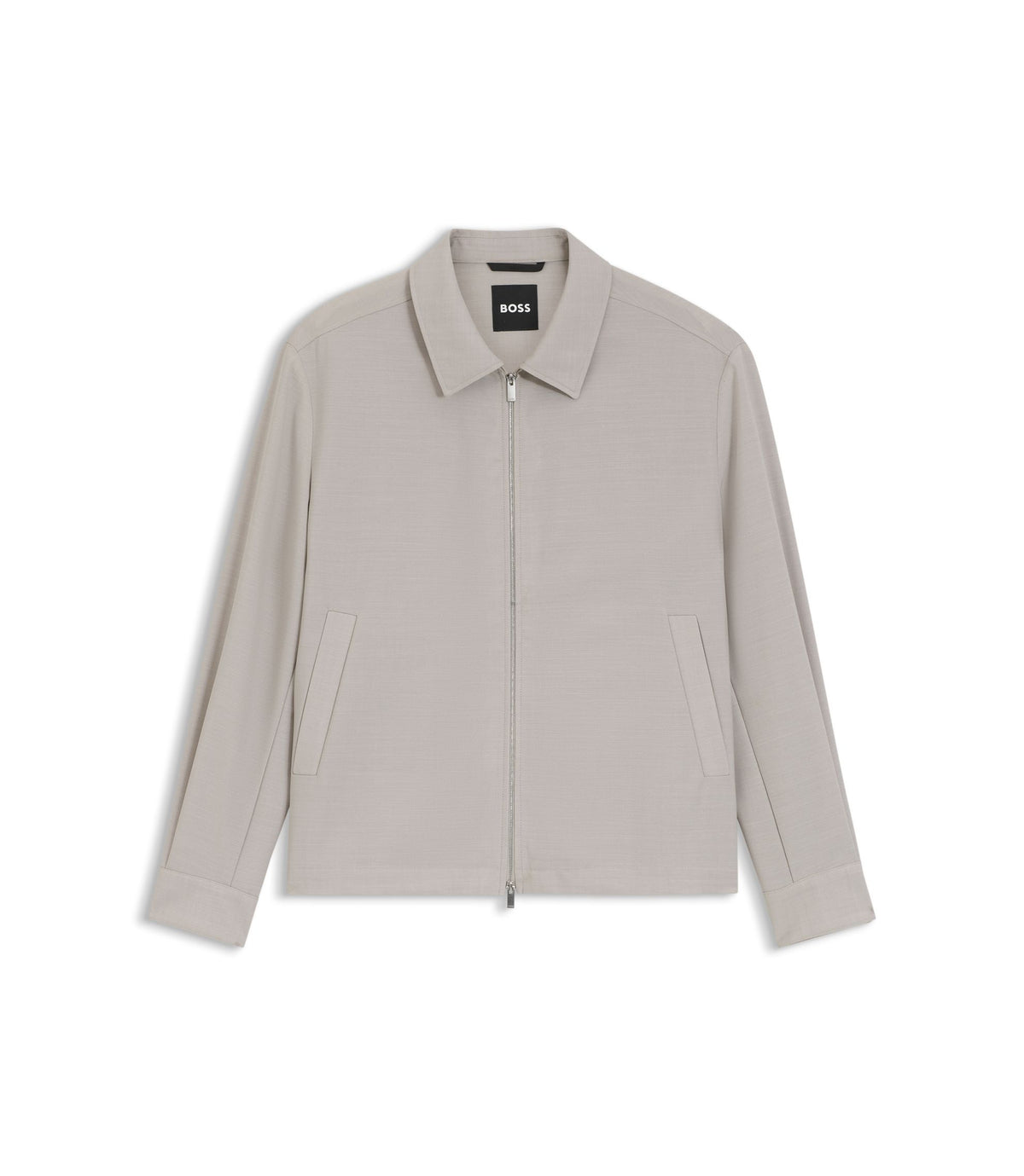 Boss Relaxed Fit Zip Up Jacket In Patterned Virgin Wool Light Beige