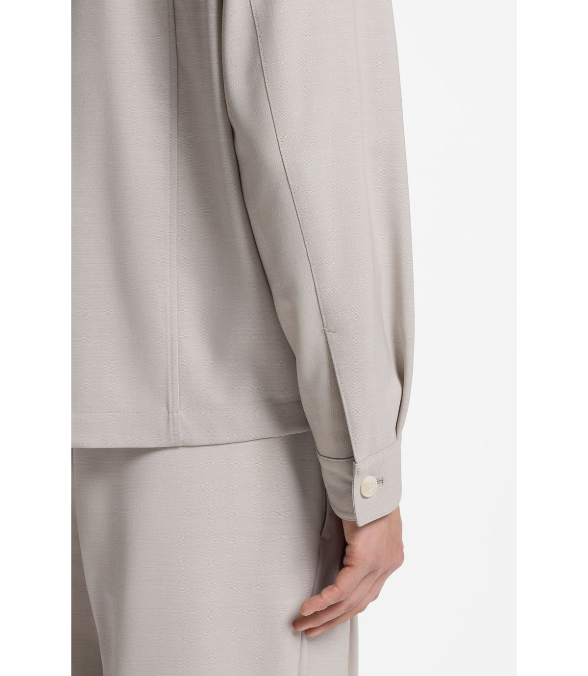 Boss Relaxed Fit Zip Up Jacket In Patterned Virgin Wool Light Beige