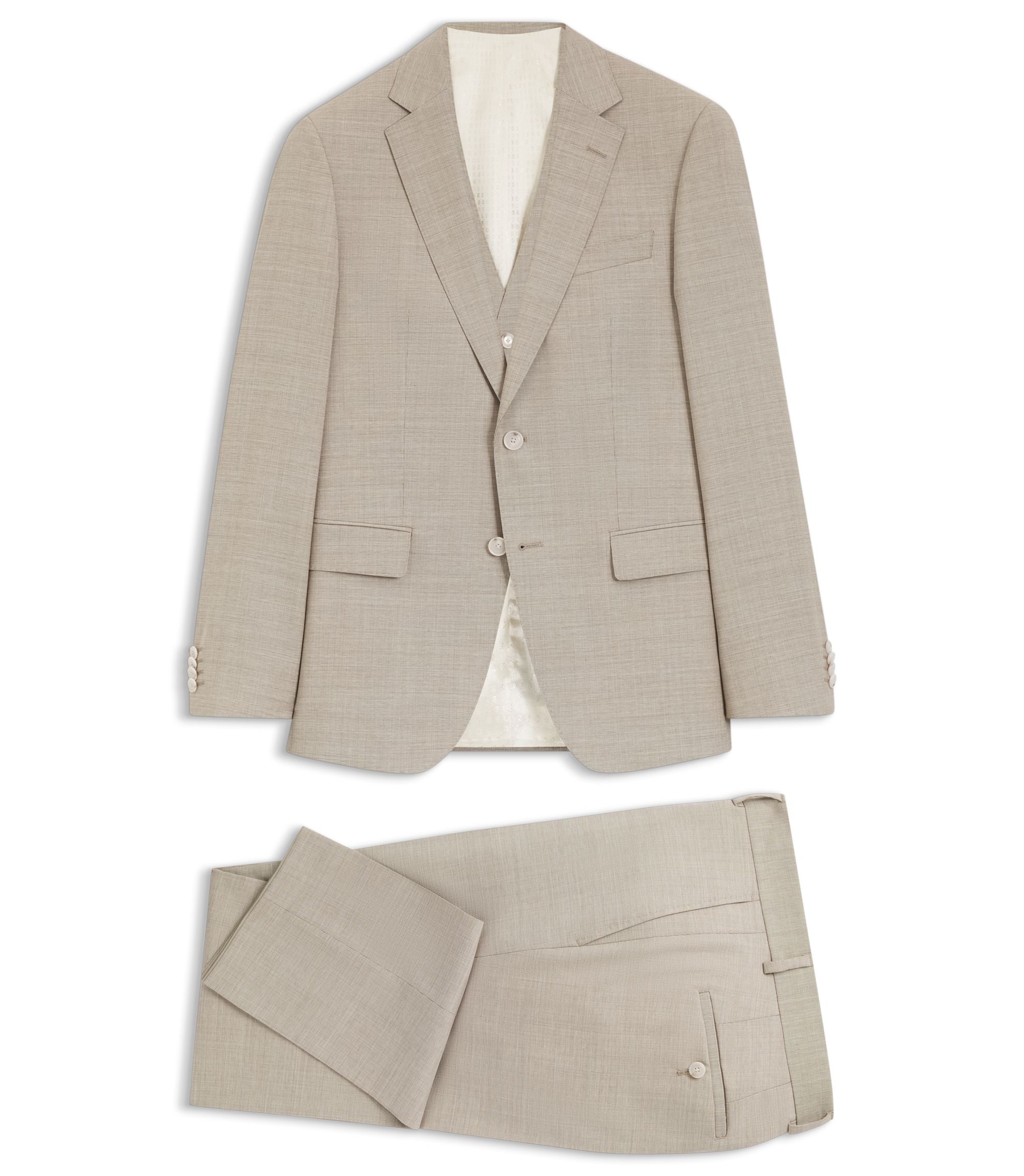 Boss Three Piece Slim Fit Suit In Patterned Stretch Wool Khaki
