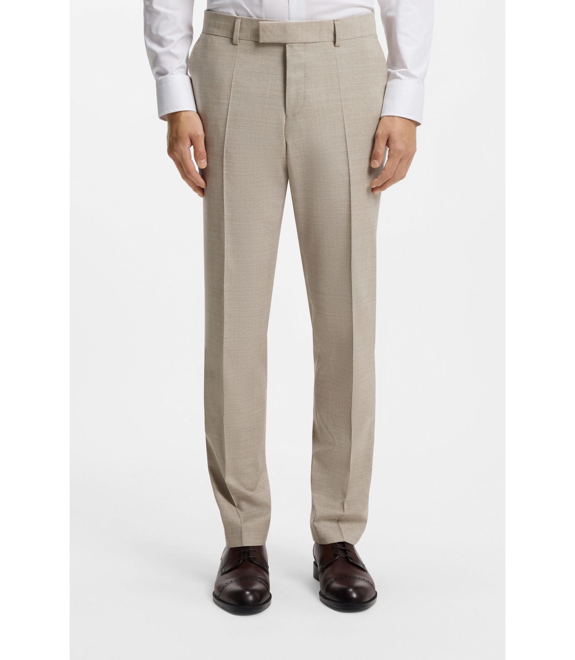 Boss Three Piece Slim Fit Suit In Patterned Stretch Wool Khaki