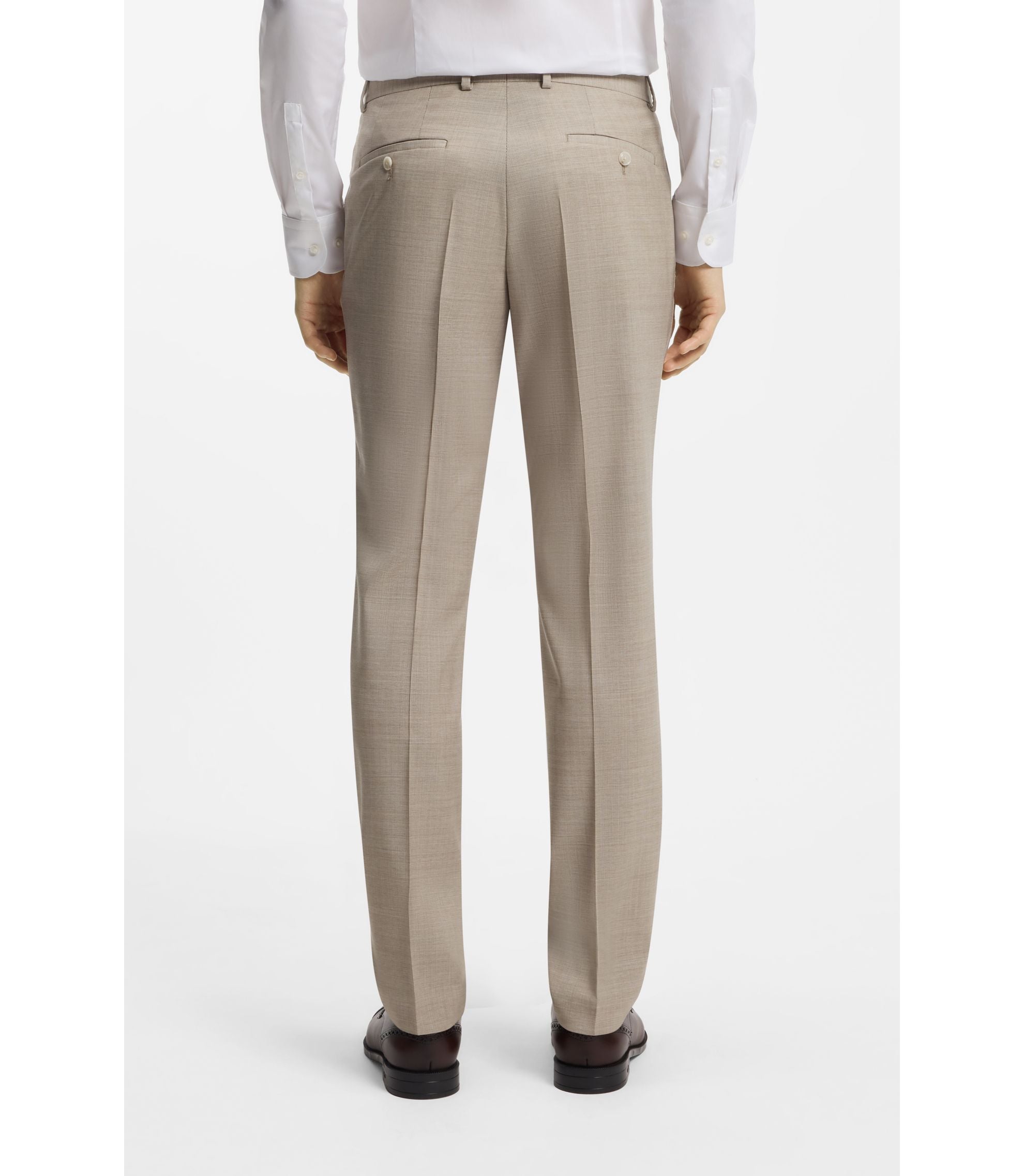 Boss Three Piece Slim Fit Suit In Patterned Stretch Wool Khaki