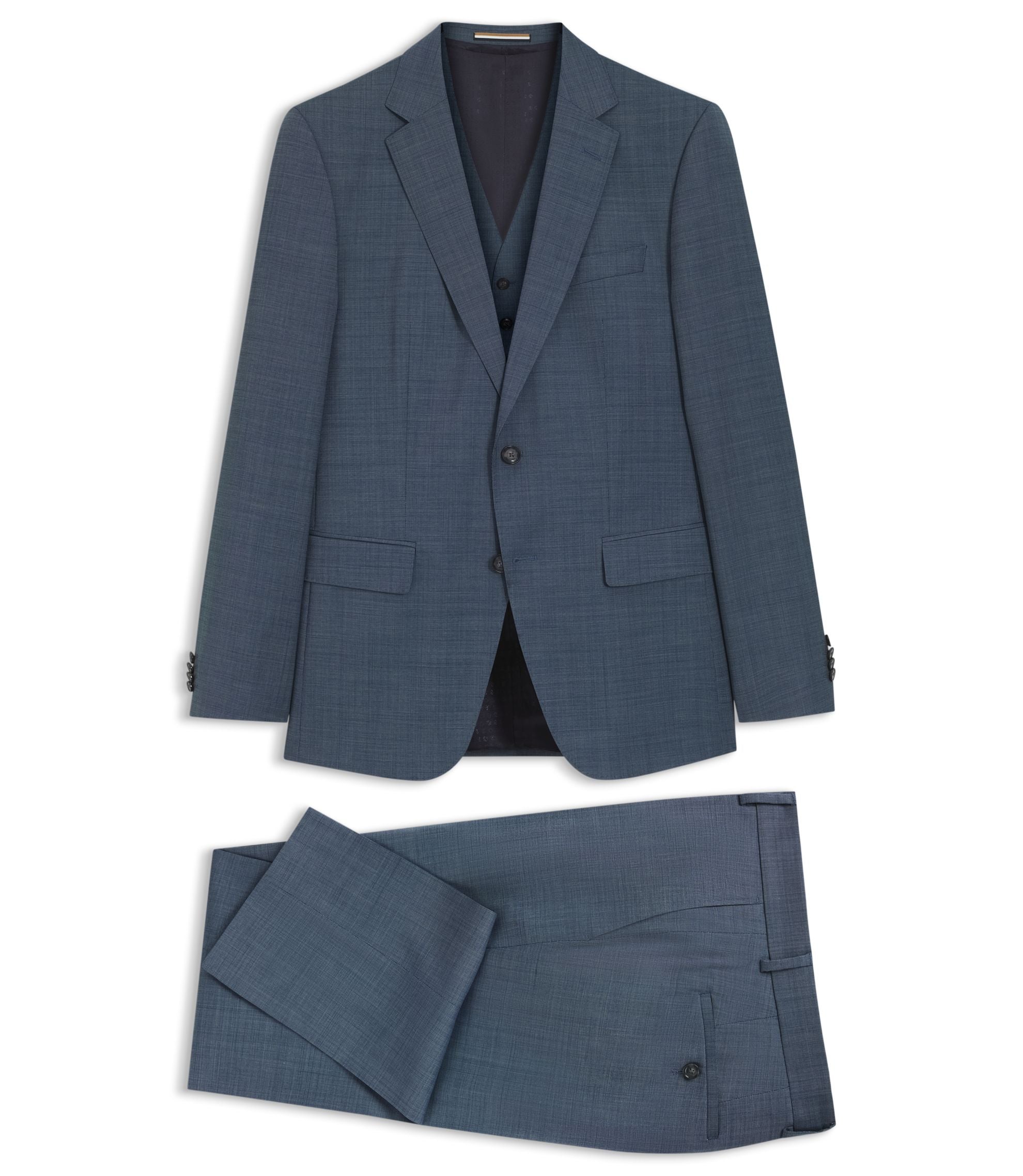 Boss Three Piece Slim Fit Suit In Patterned Stretch Wool Light Blue