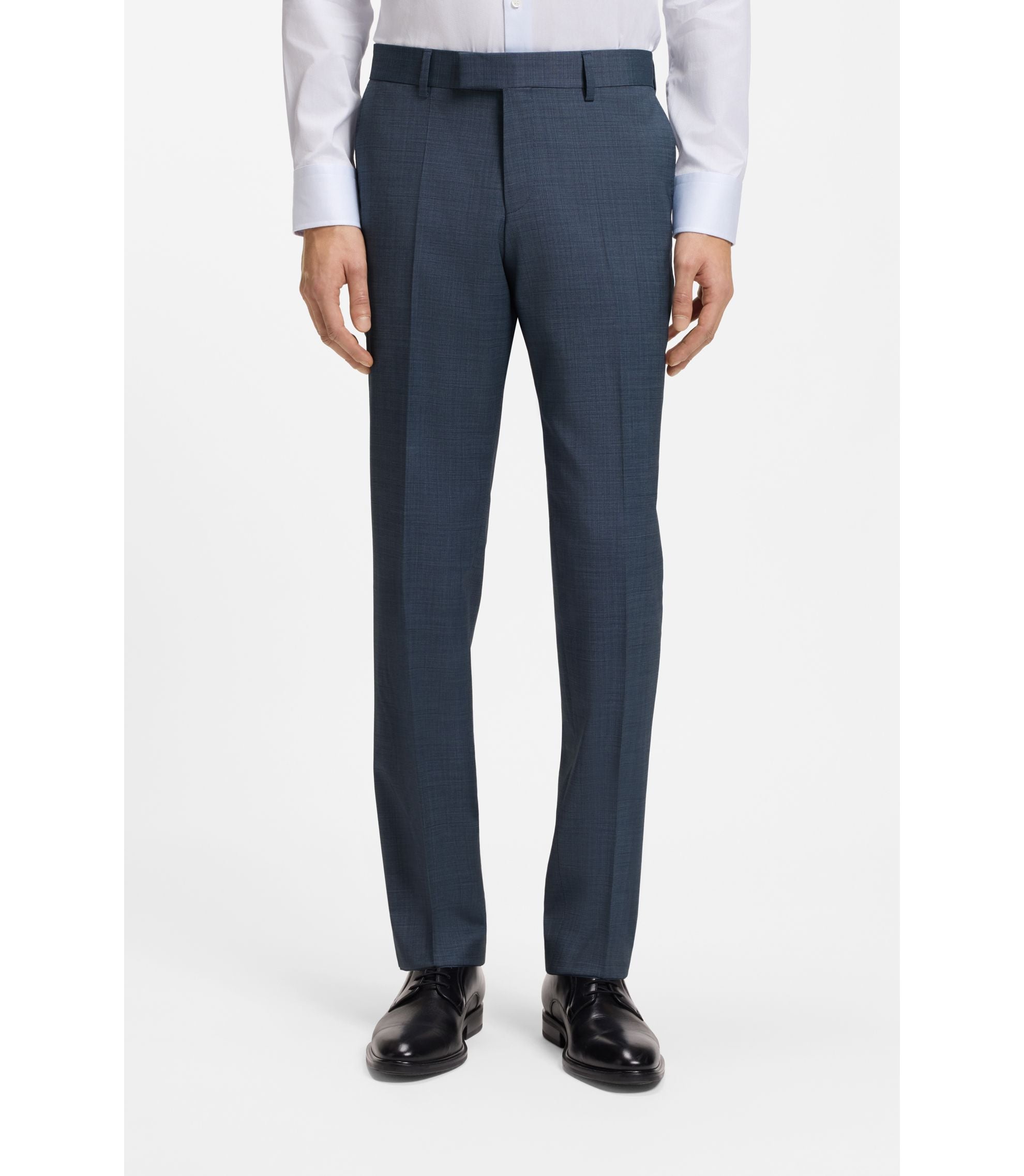 Boss Three Piece Slim Fit Suit In Patterned Stretch Wool Light Blue