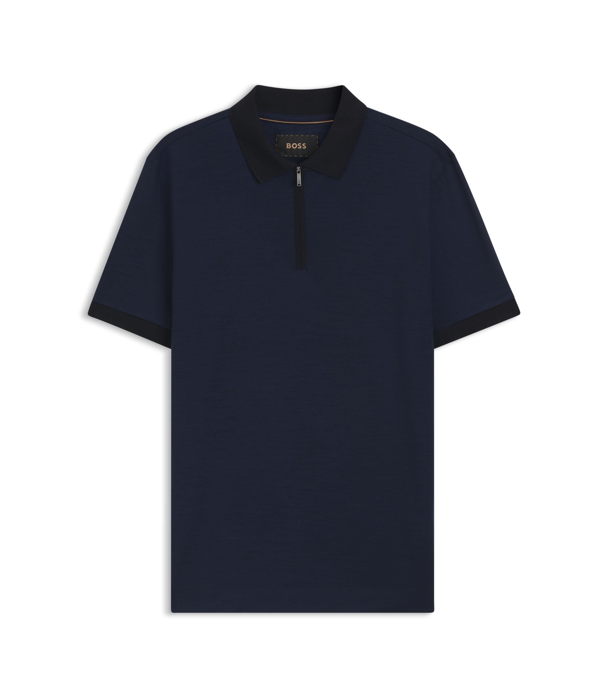Boss Regular Fit Polo Shirt In Wool With Zipper Placket Light Blue