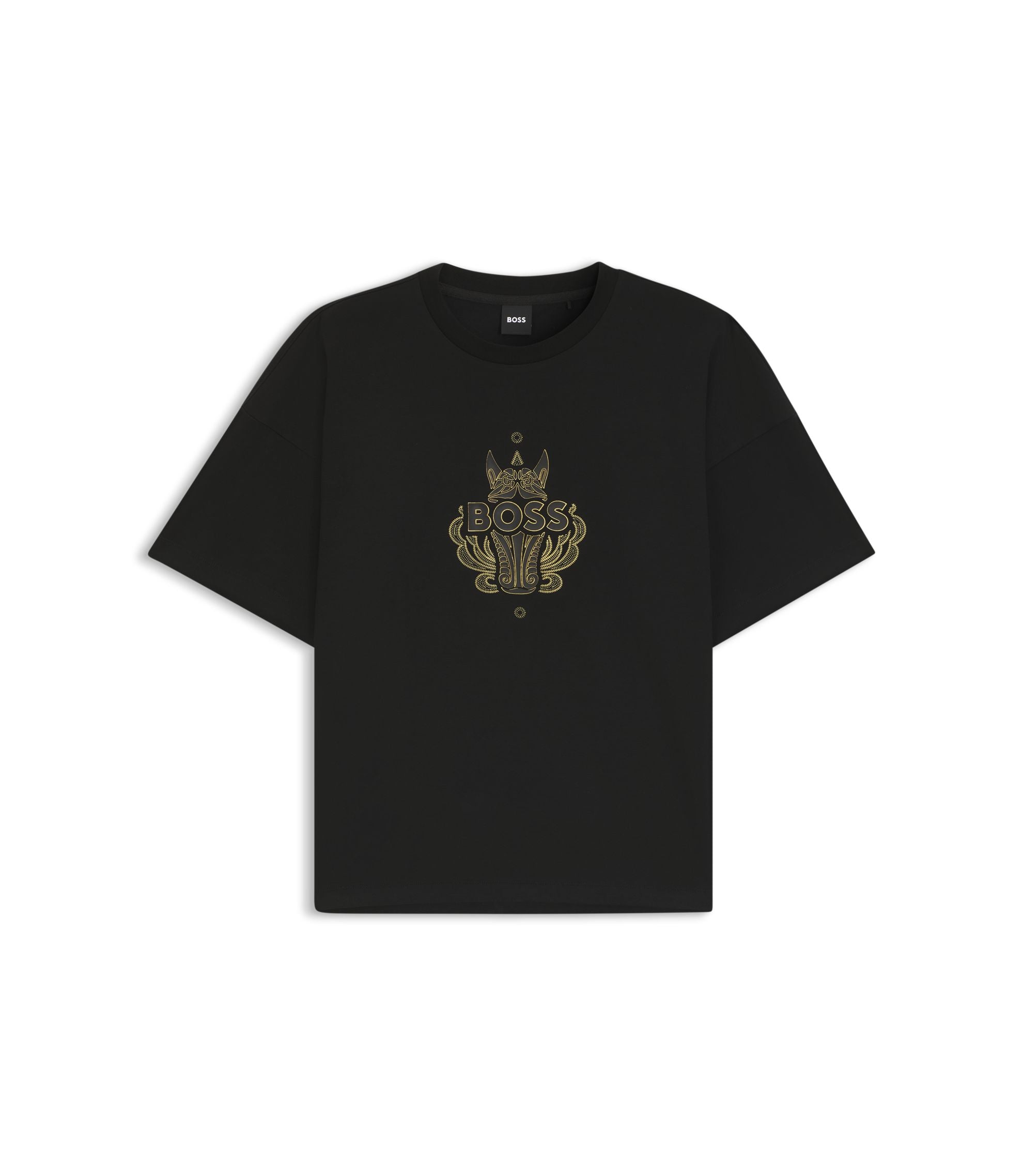 Boss Year Of The Horse Logo Artwork T Shirt In Cotton Jersey Black