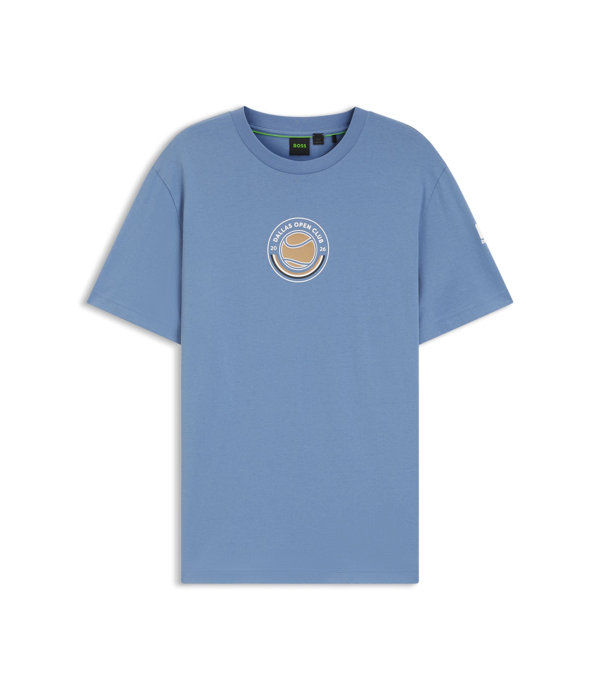 Boss Relaxed Fit T Shirt In Cotton With Tennis Artwork Light Blue