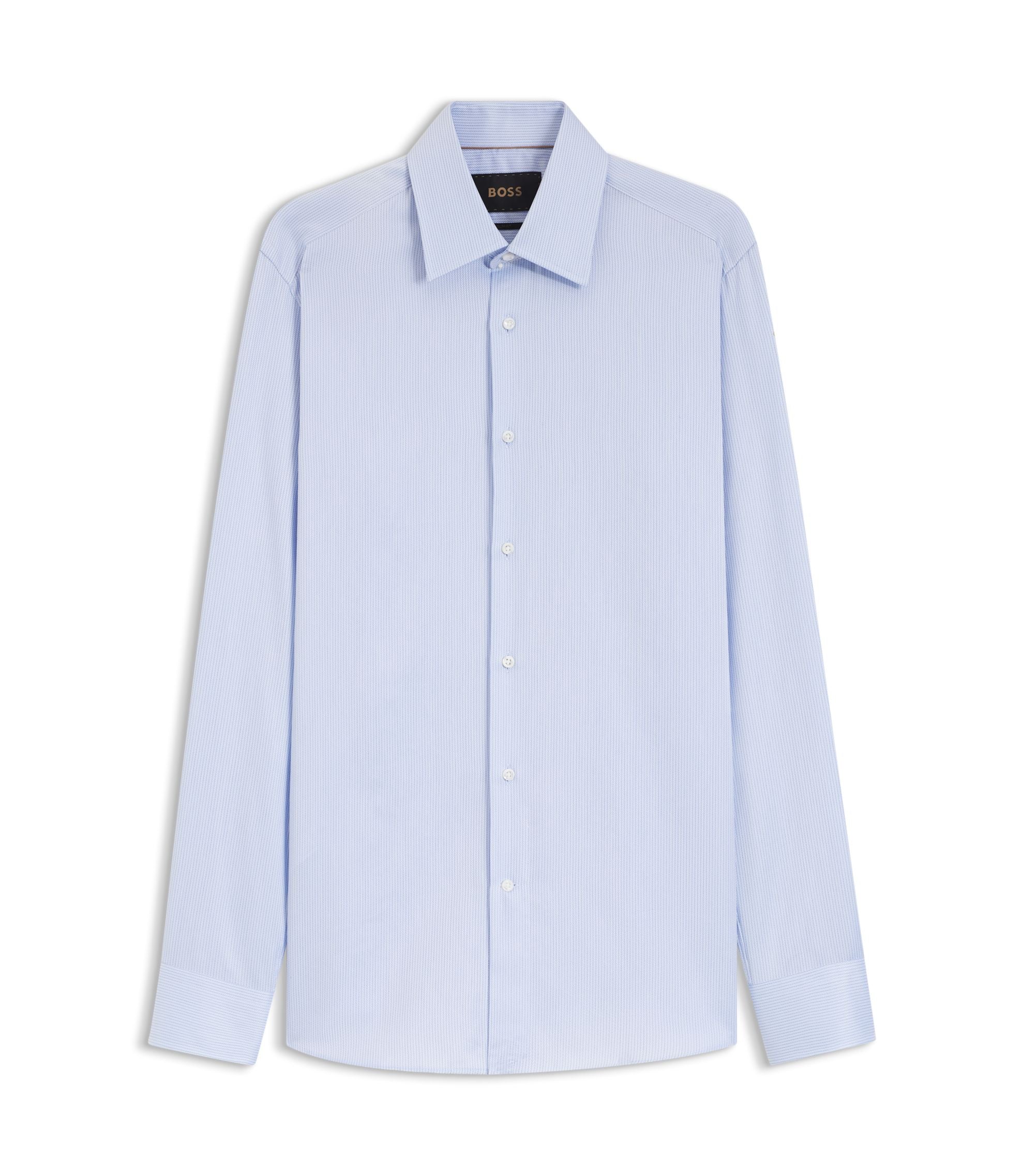 Boss Striped Slim Fit Shirt In Italian Cotton Twill Light Blue