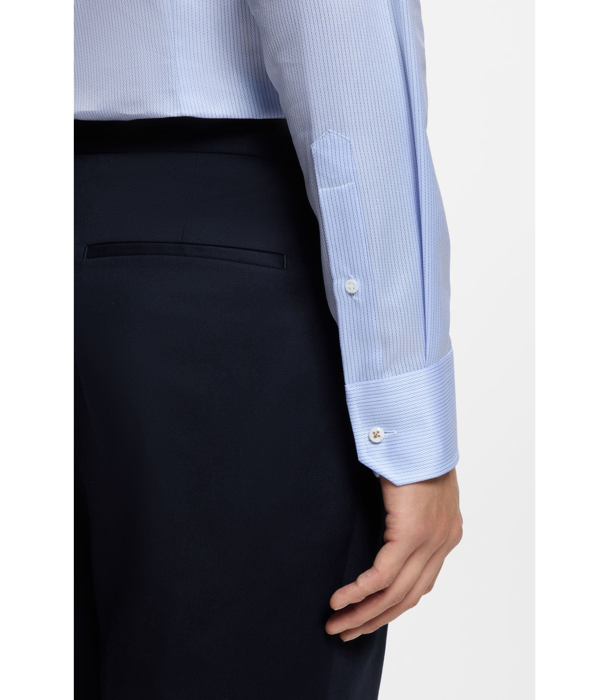 Boss Striped Slim Fit Shirt In Italian Cotton Twill Light Blue