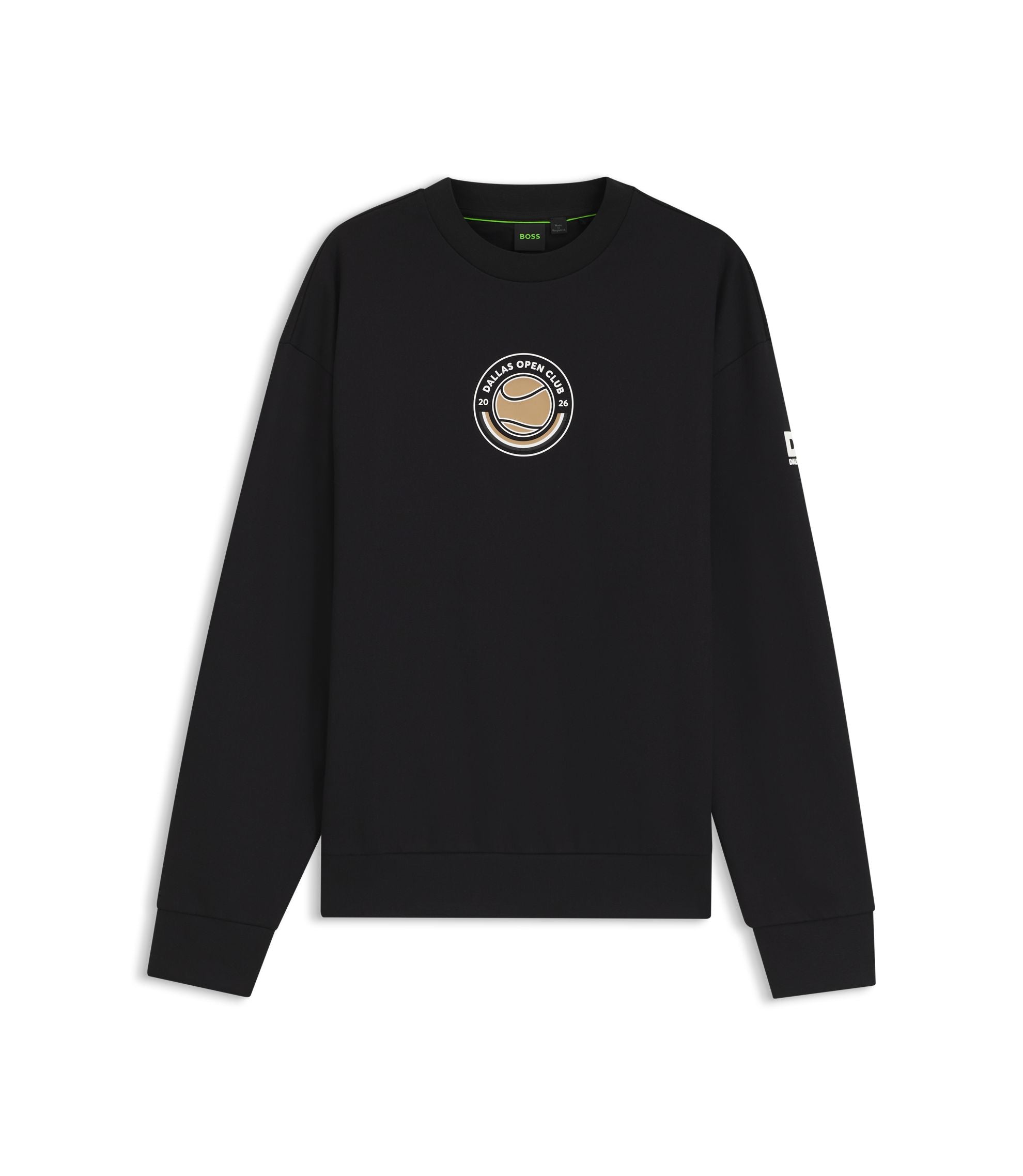 Boss Cotton Terry Sweatshirt With Tennis Artwork Black