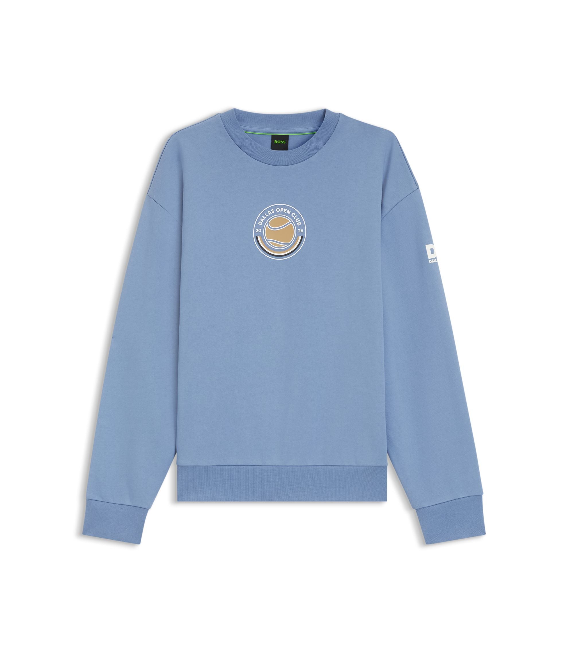 Boss Cotton Terry Sweatshirt With Tennis Artwork Light Blue
