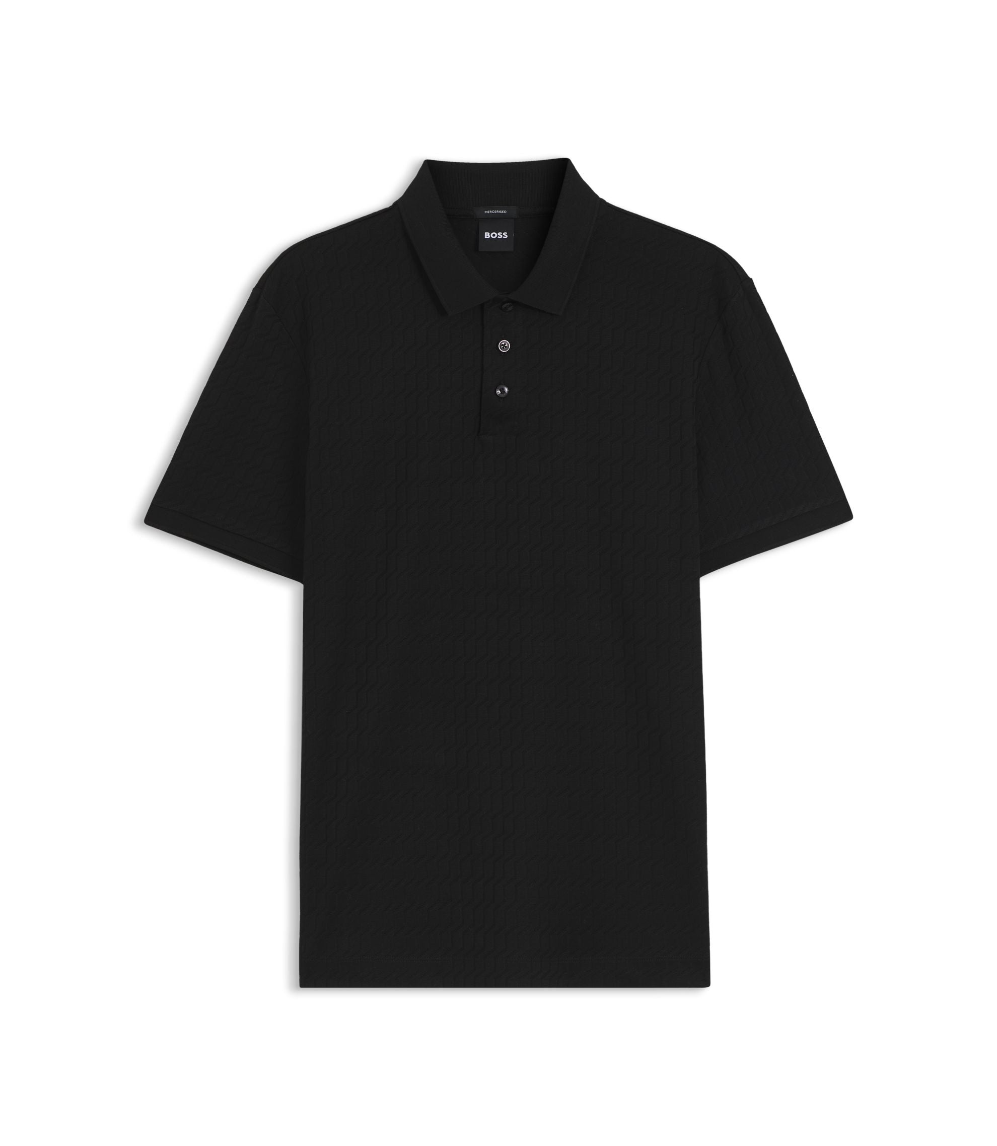 Boss Geometric Jacquard Polo Shirt In Cotton Black