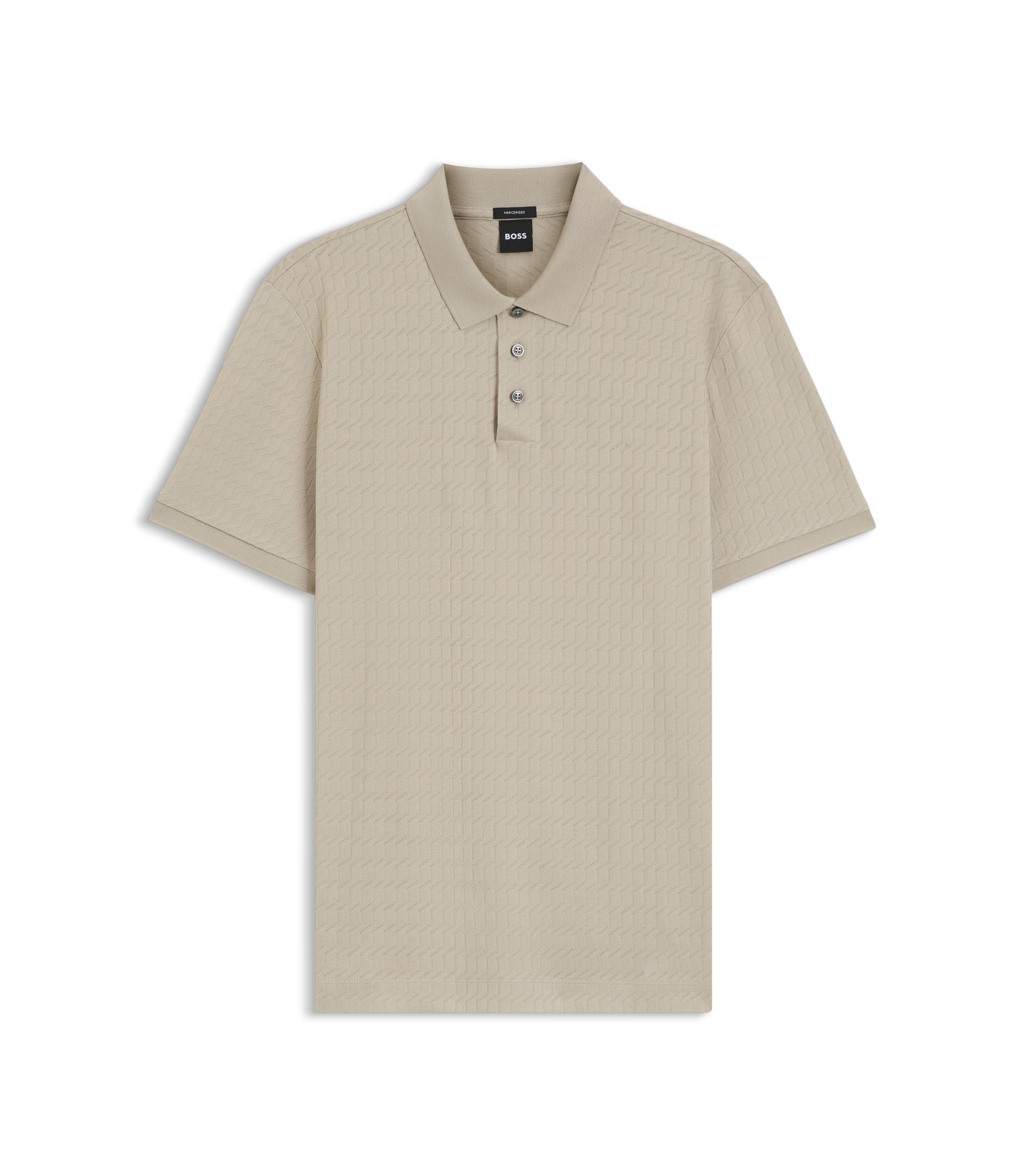 Boss Geometric Jacquard Polo Shirt In Cotton Light Beige