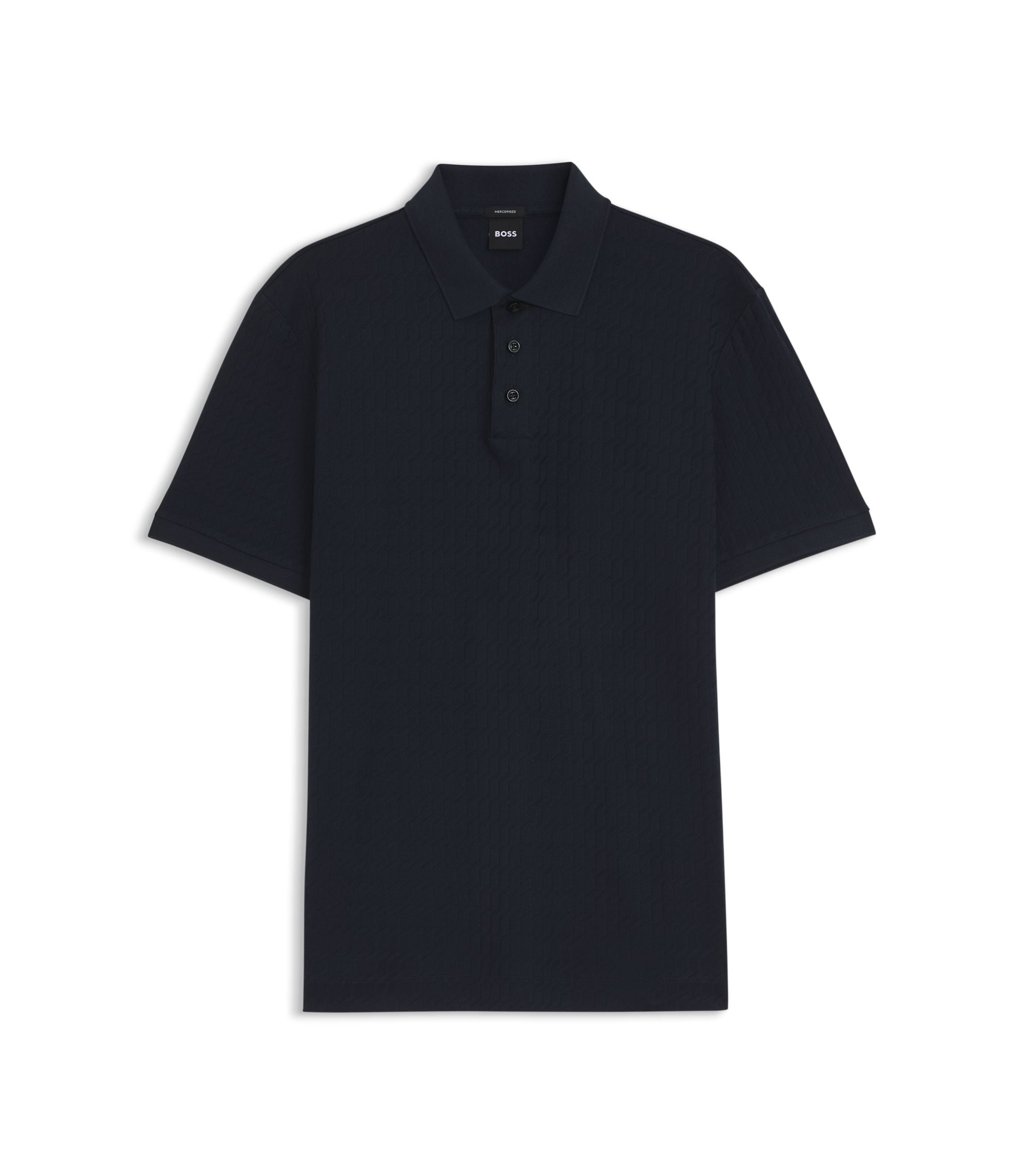 Boss Geometric Jacquard Polo Shirt In Cotton Dark Blue