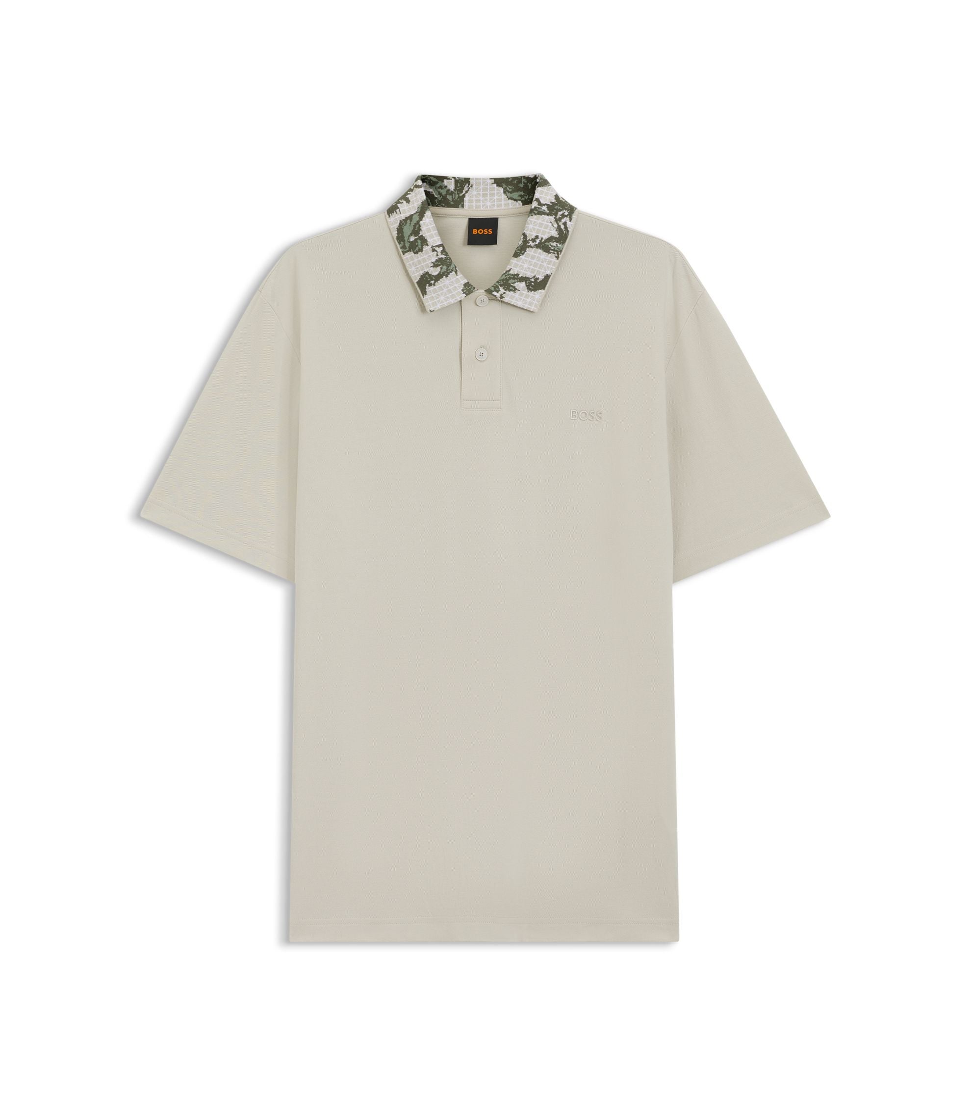 Boss Relaxed Fit Polo With Jacquard Collar Light Beige