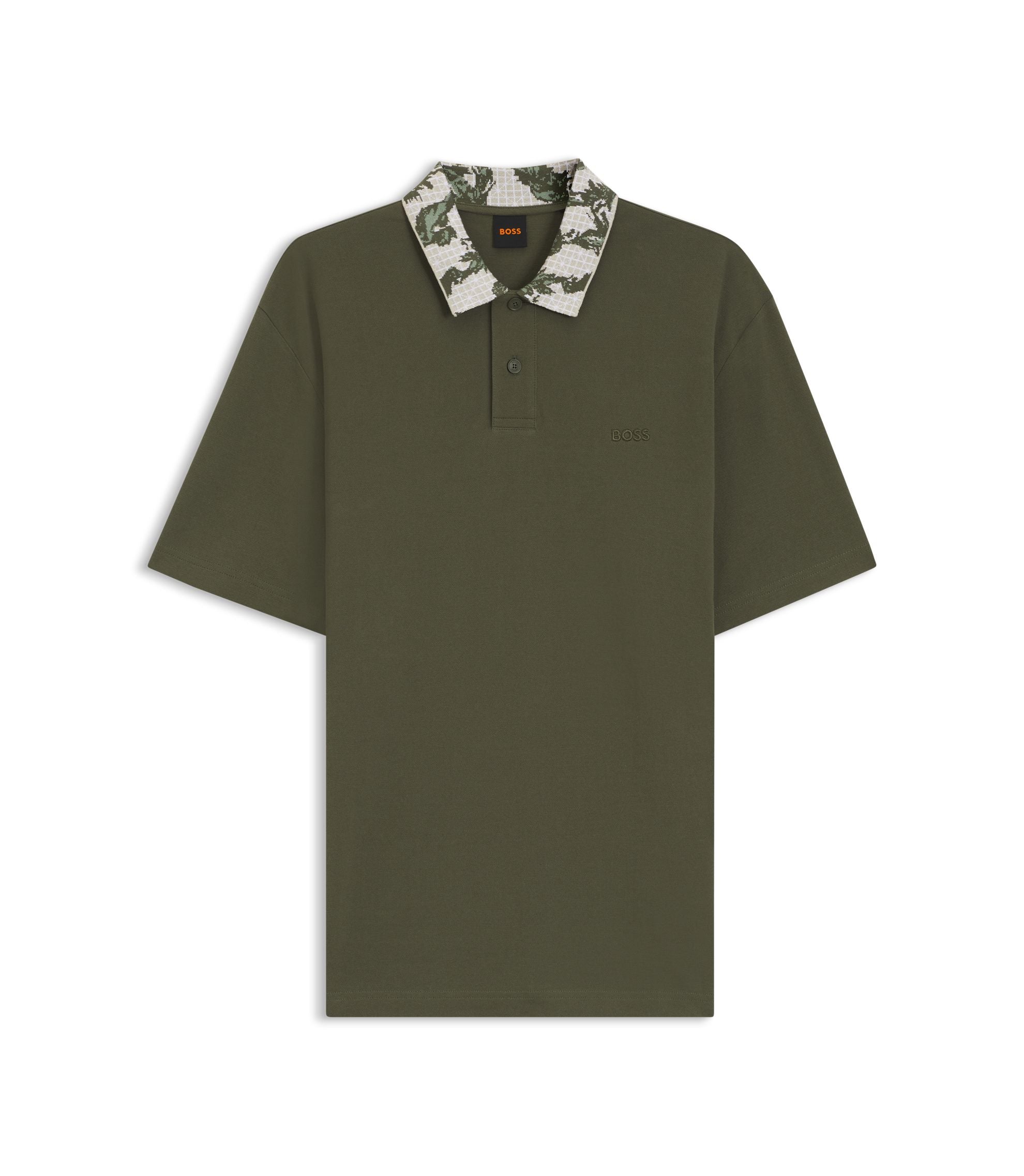 Boss Relaxed Fit Polo With Jacquard Collar Green