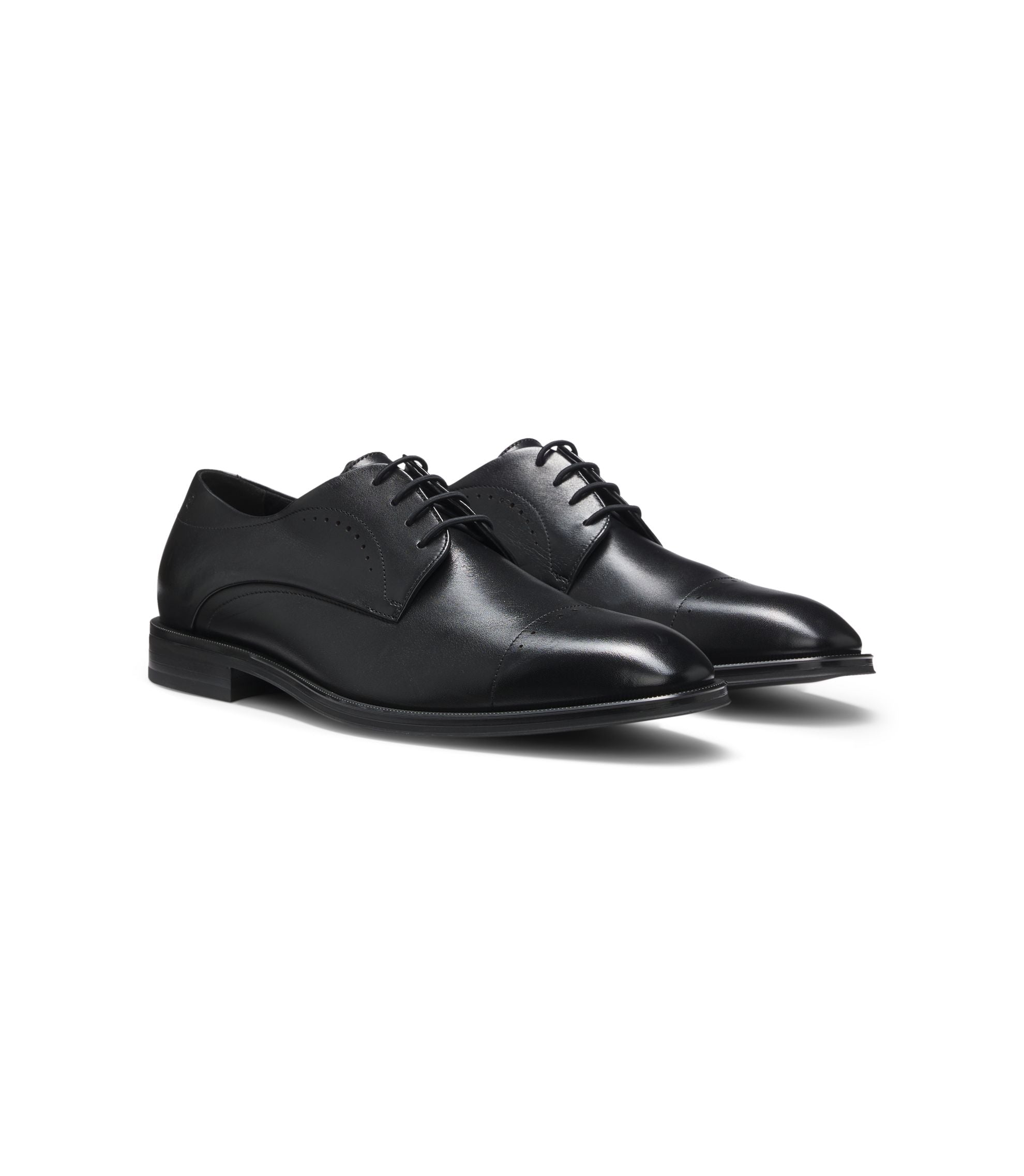 Boss Italian Made Derby Shoes In Leather With Cap Toe Black Black