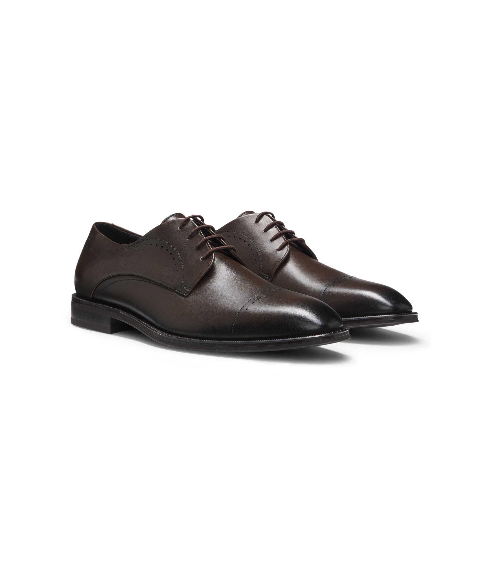 Boss Italian Made Derby Shoes In Leather With Cap Toe Dark Brown Dark Brown