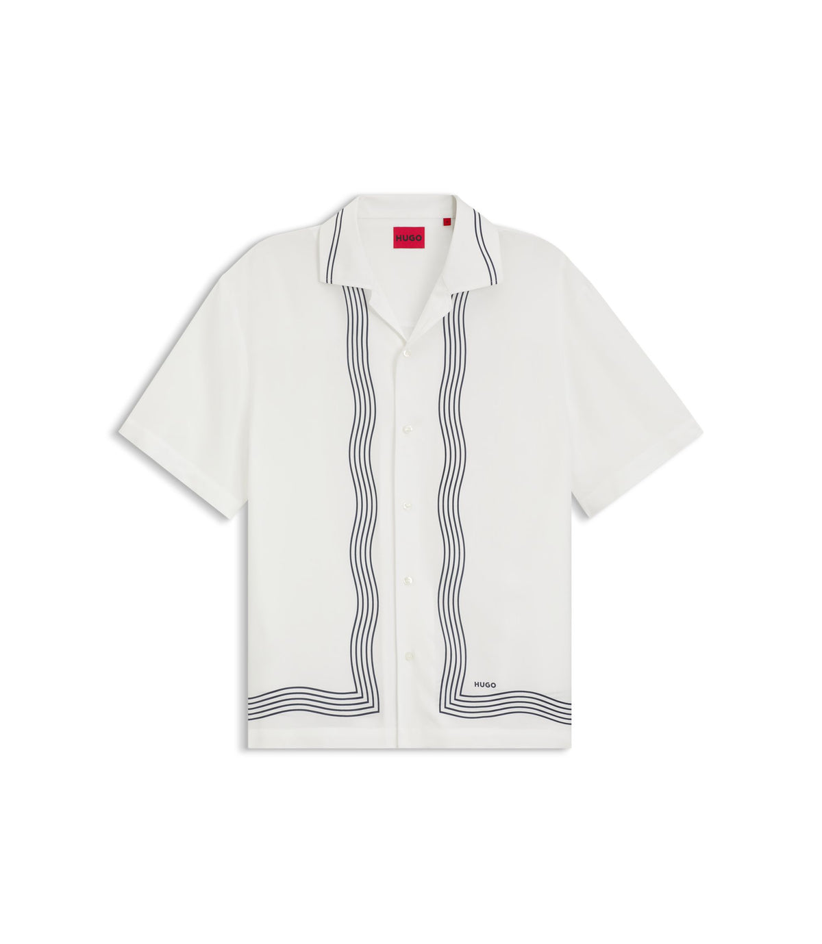 Hugo Oversized Fit Printed Shirt With Camp Collar White