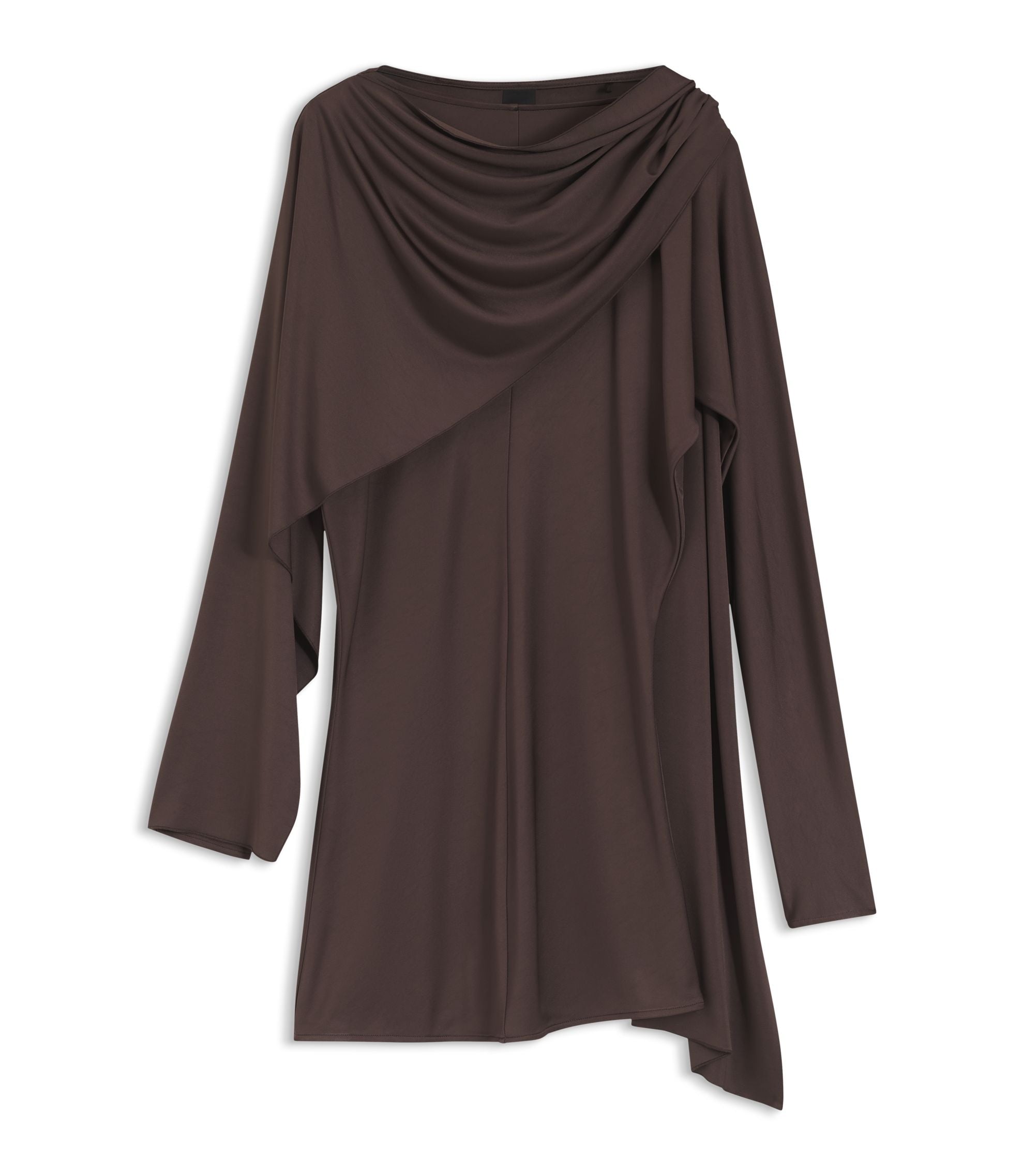 Boss Jersey Top With A Draped Scarf Detail Dark Brown Women's