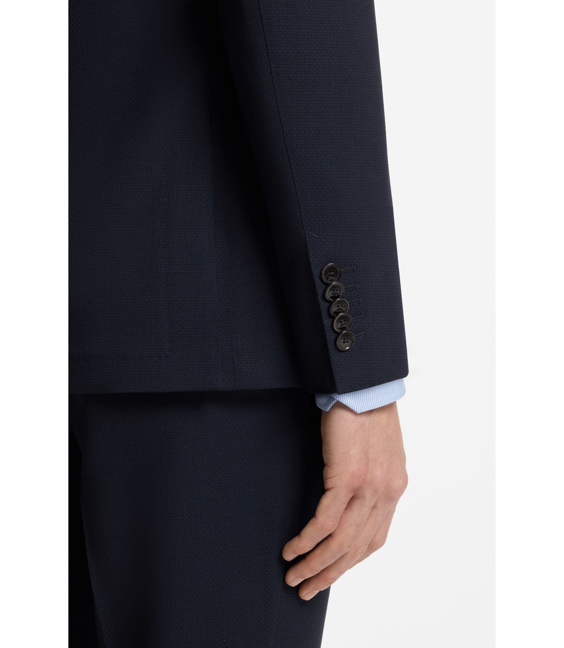Boss Slim Fit Suit Jacket In Virgin Wool And Silk Dark Blue