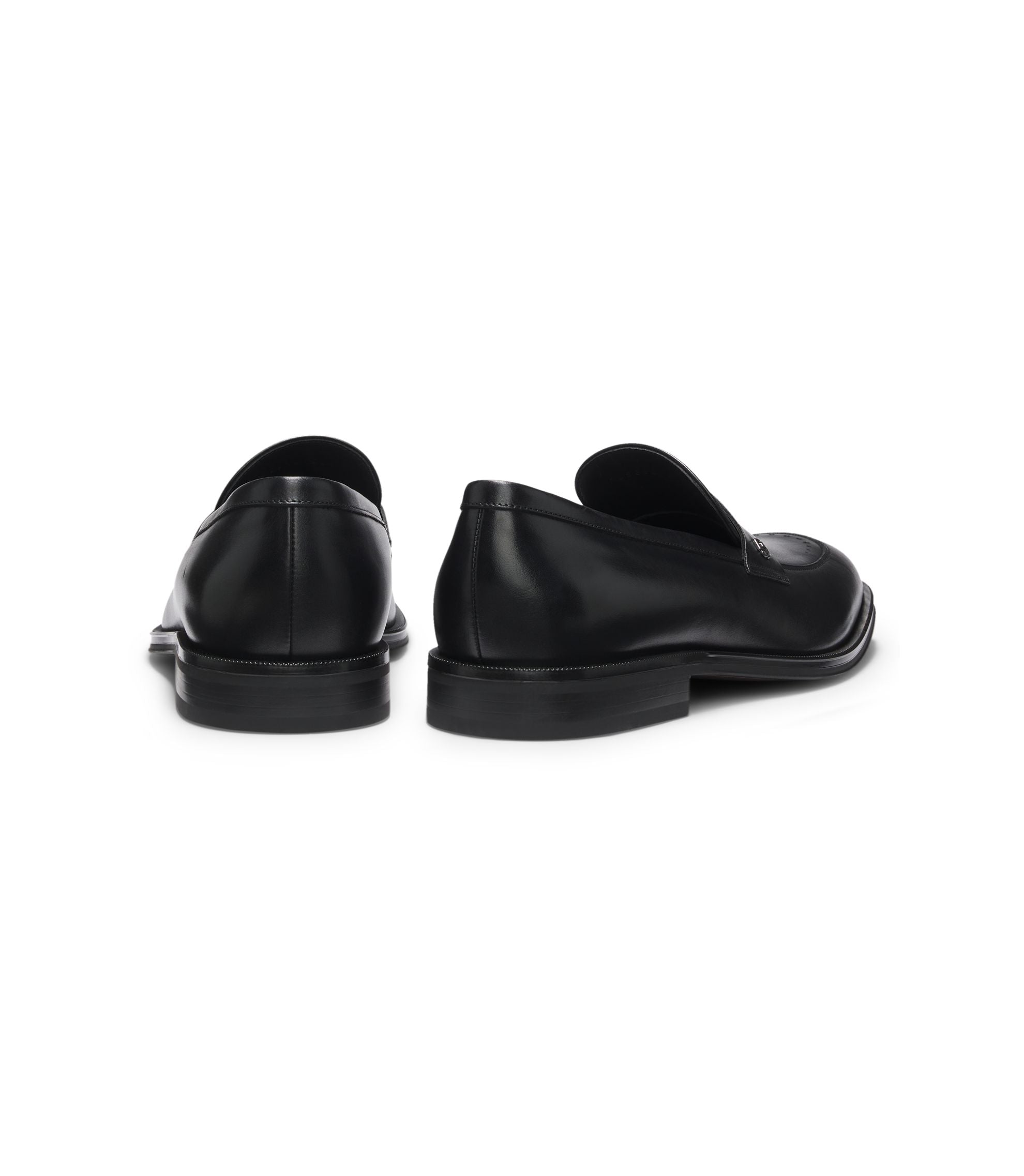 Boss Leather Loafers With Double B Monogram Trim Black Black