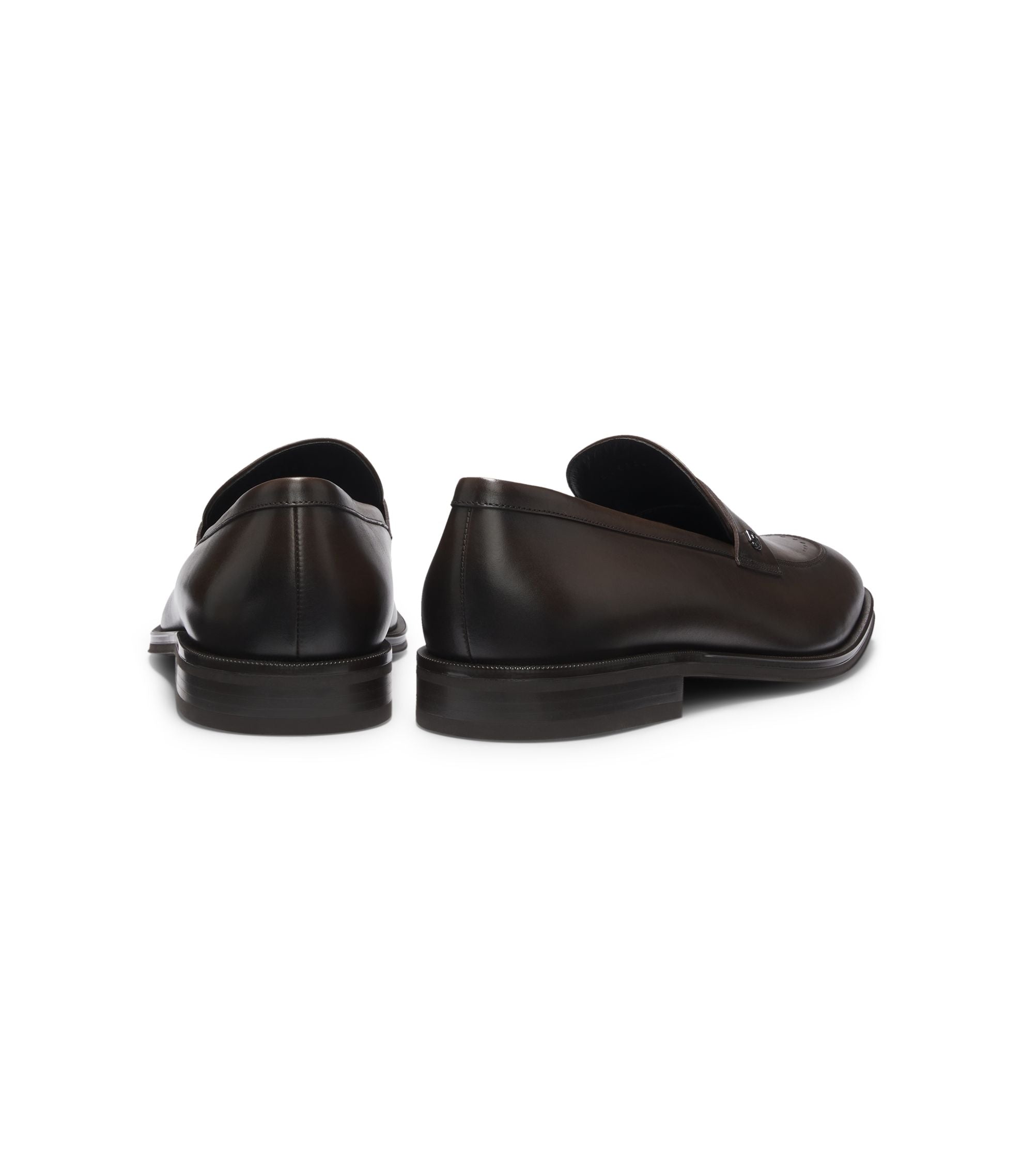 Boss Leather Loafers With Double B Monogram Trim Dark Brown Dark Brown