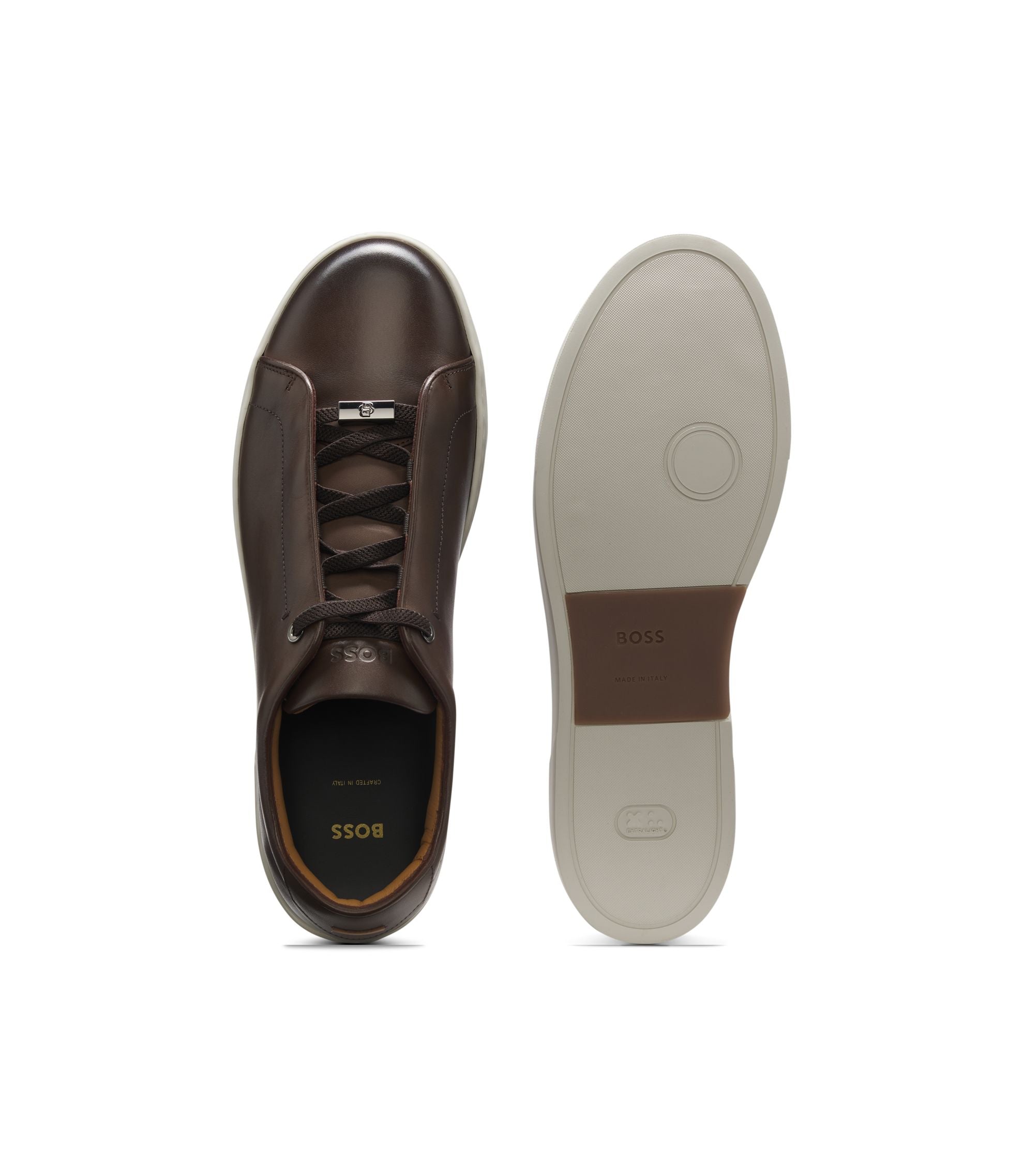 Boss Gary Sneakers In Brushed Leather Dark Brown Dark Brown