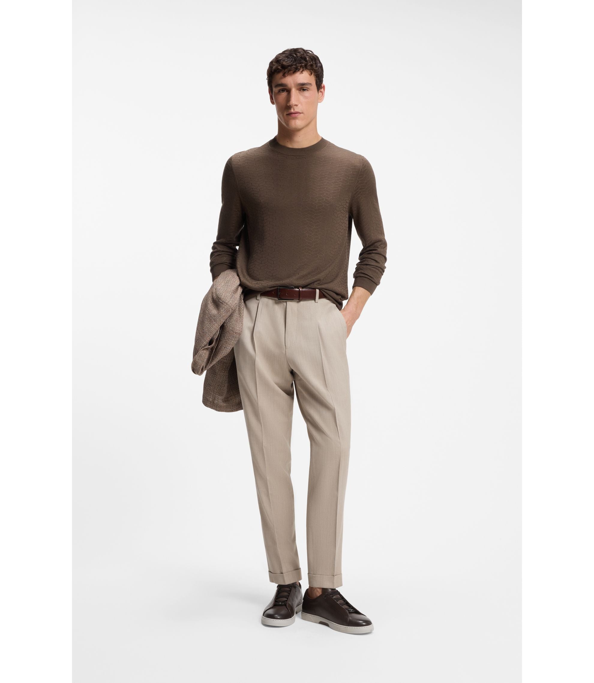 Boss Gary Sneakers In Brushed Leather Dark Brown Dark Brown
