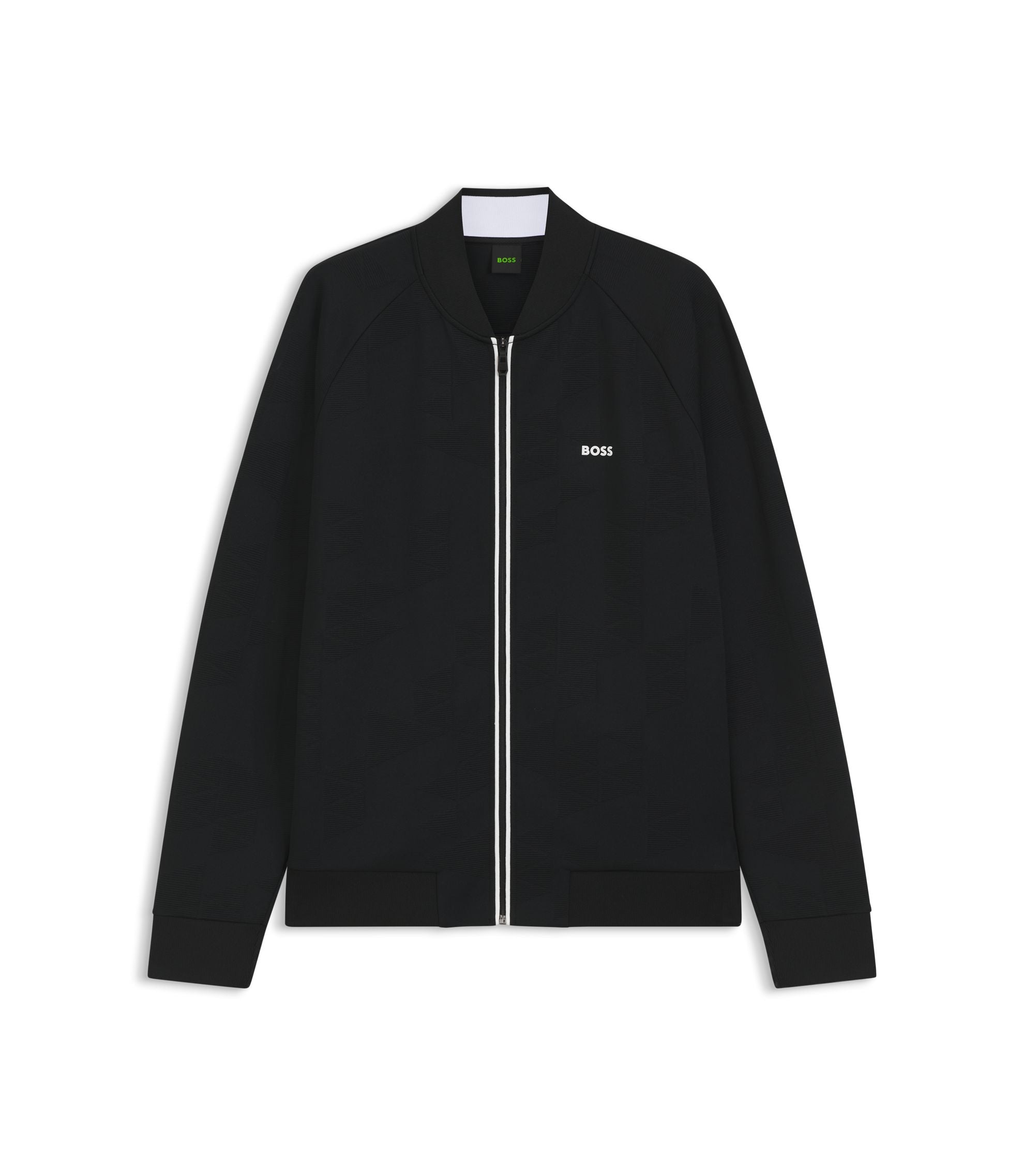 Boss Triangle Jacquard Zip Up Sweatshirt With Rubberized Logo Black