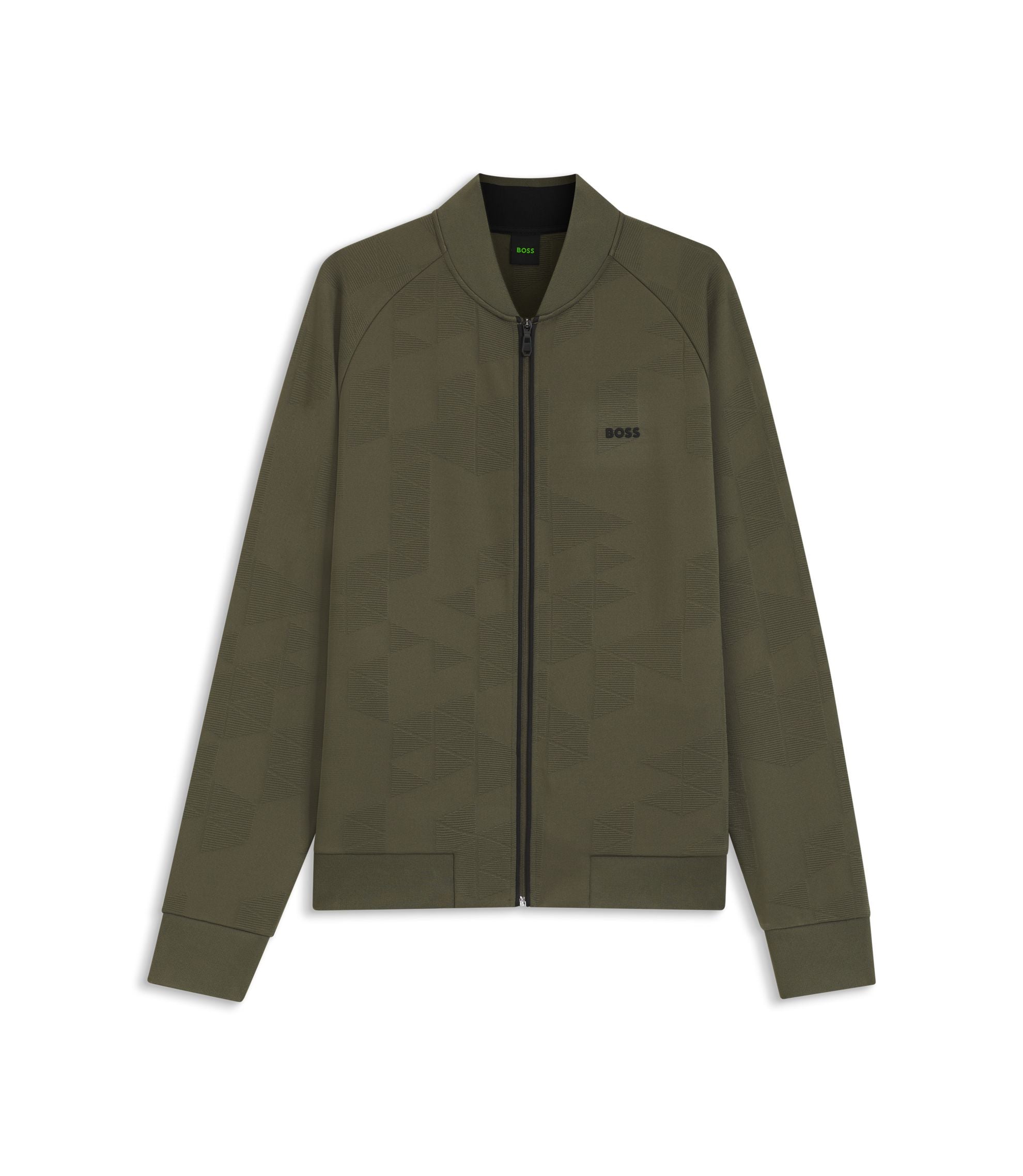 Boss Triangle Jacquard Zip Up Sweatshirt With Rubberized Logo Light Green